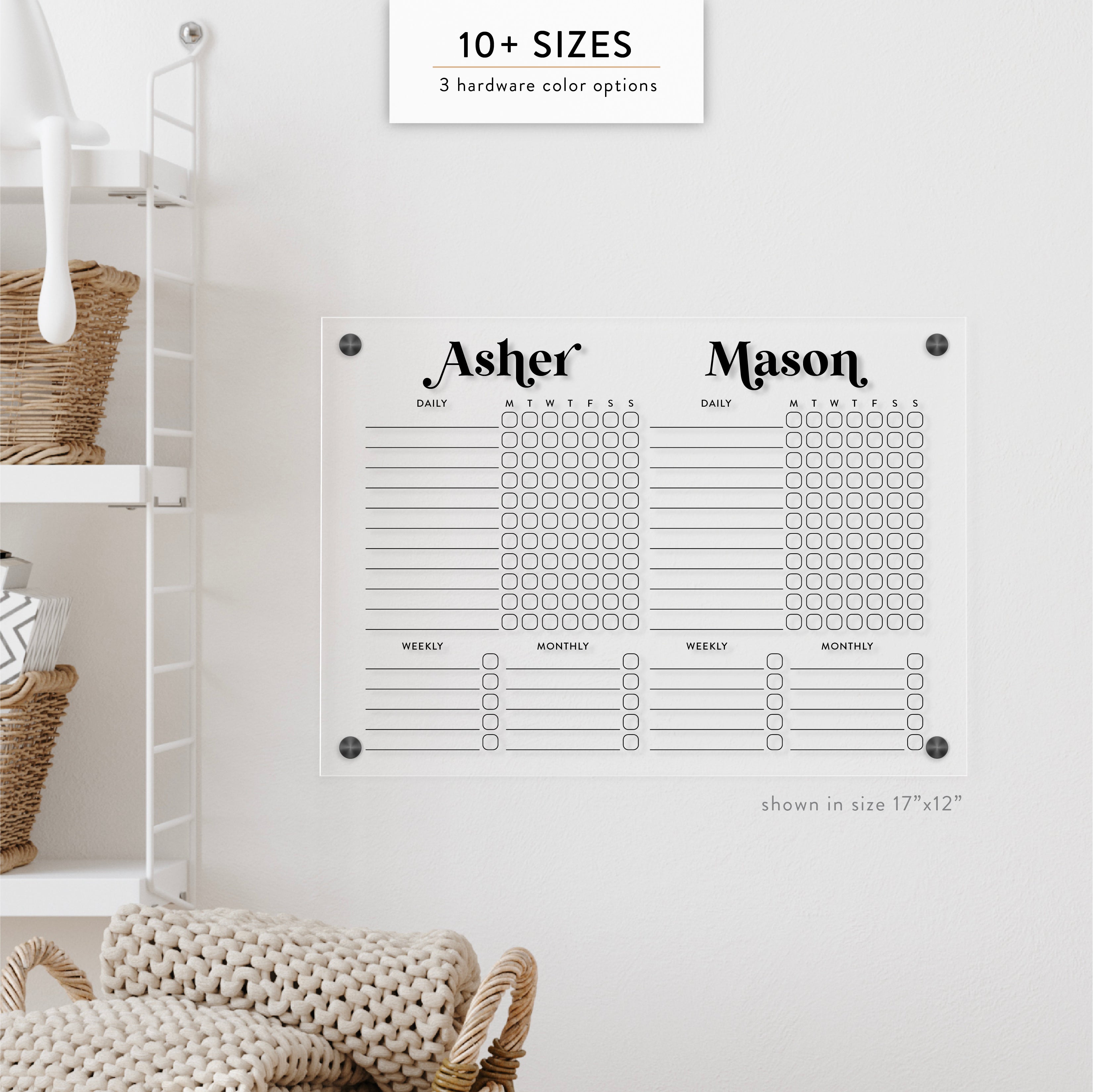 Personalized Kid's Acrylic Chore Chart for 2 Kids