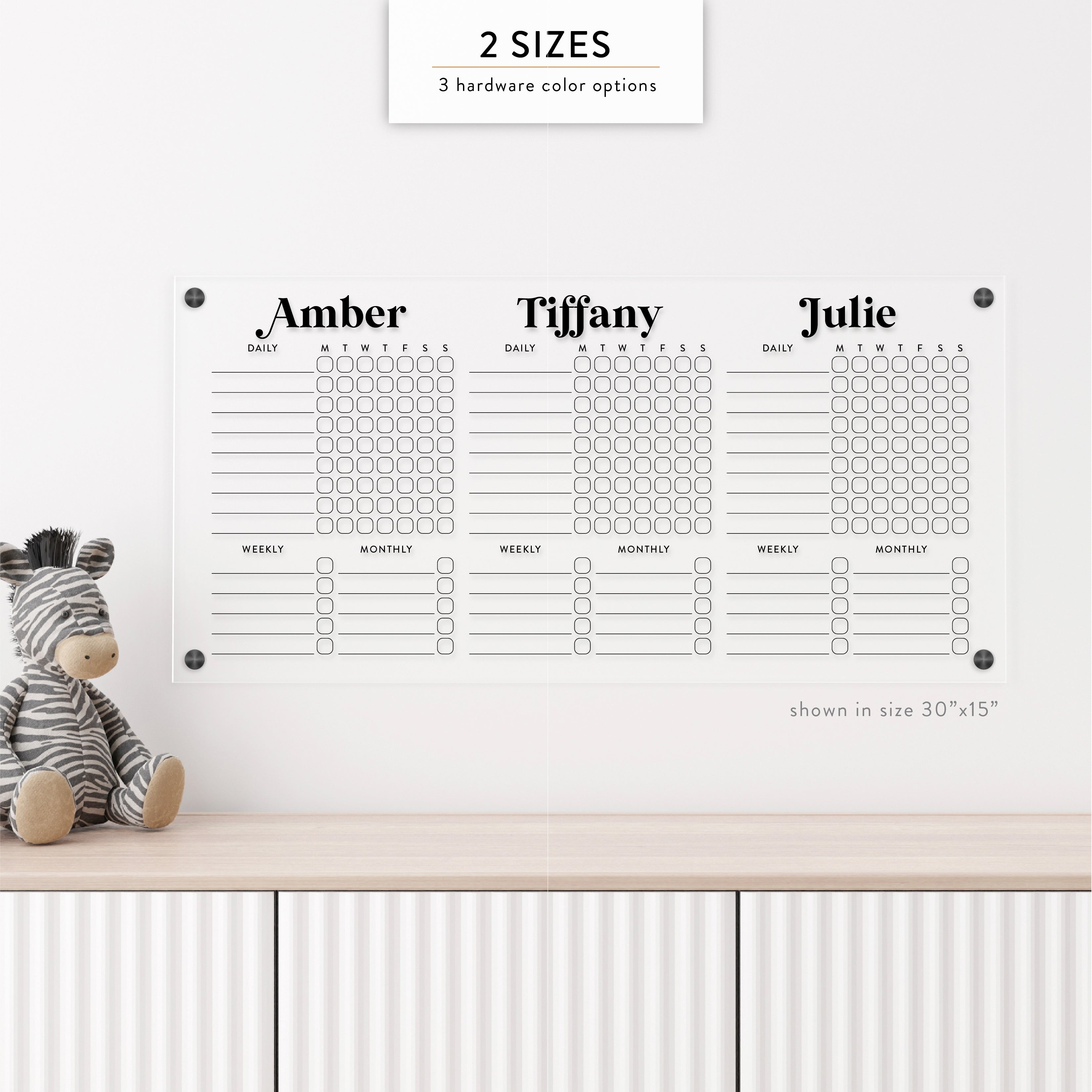 Personalized Kid's Acrylic Chore Chart for 3 Kids