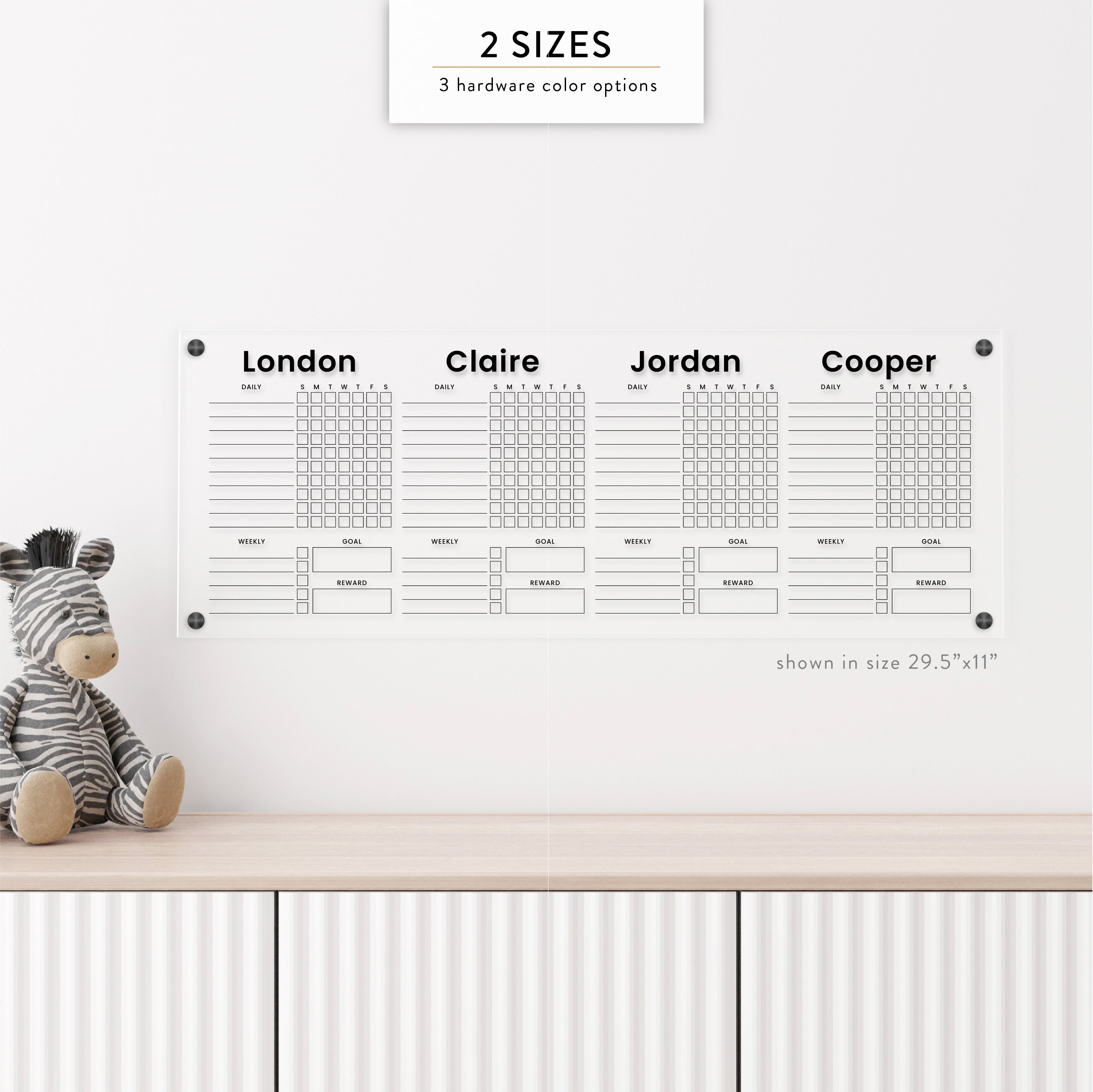 Personalized Kid's Acrylic Chore Chart for Four Kids