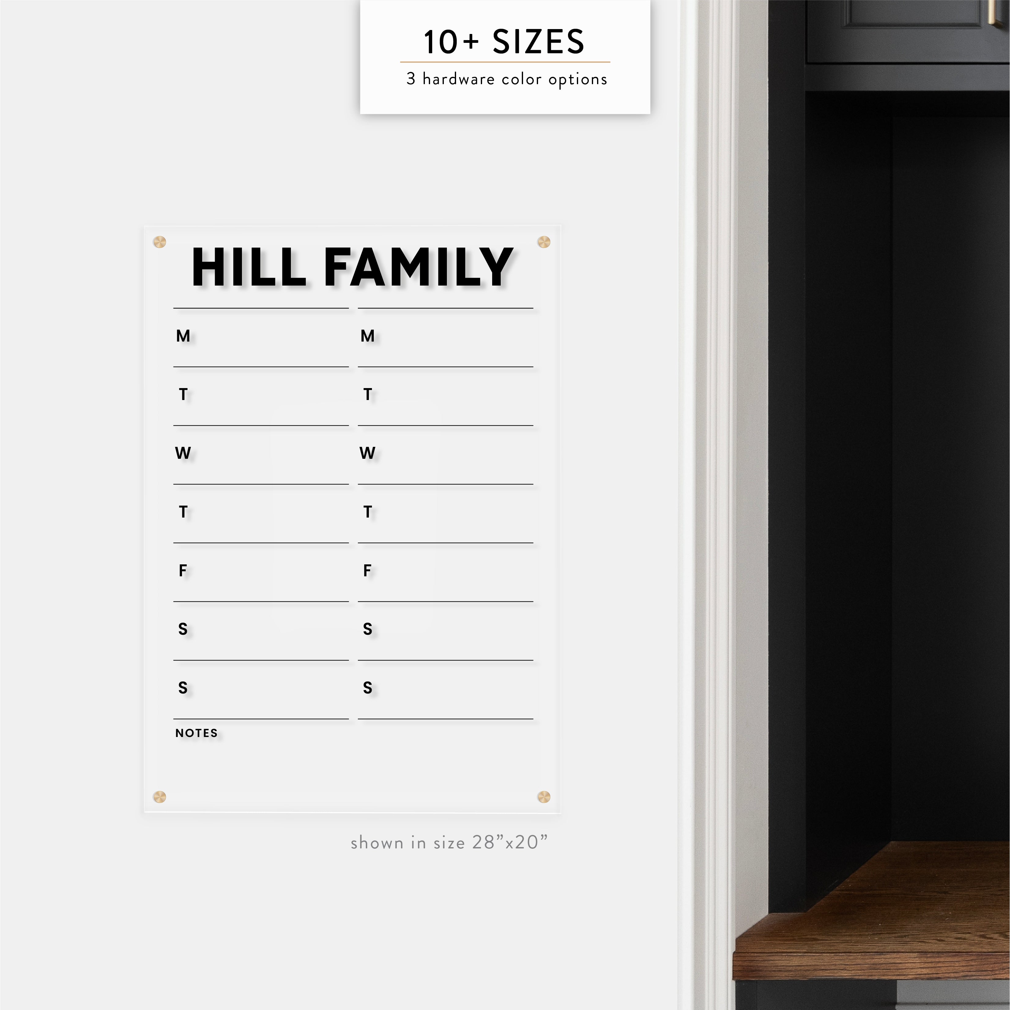 Personalized Dual Weekly Acrylic Wall Calendar
