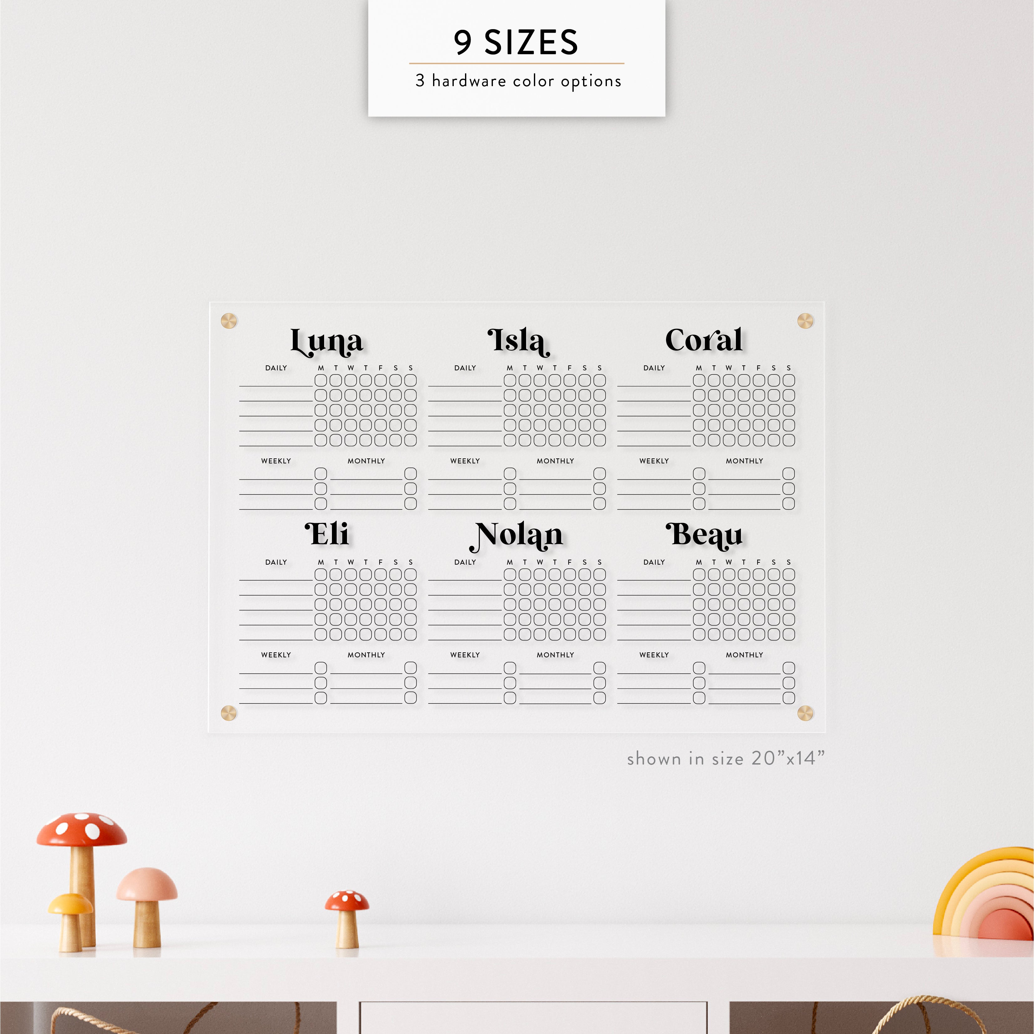 Personalized Kid's Acrylic Chore Chart for Six Kids