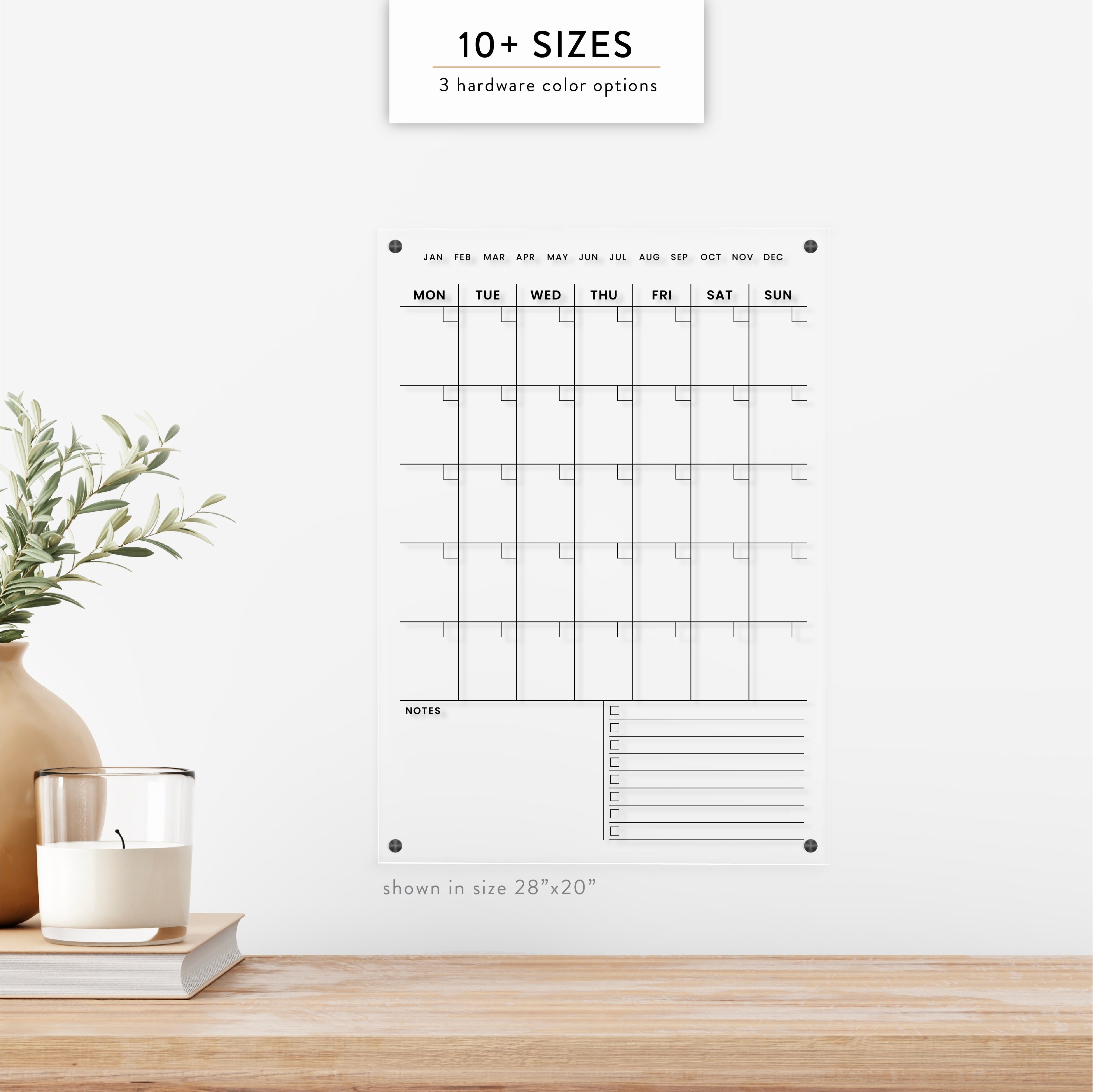 Monthly + Notes and Checklist Acrylic Wall Calendar