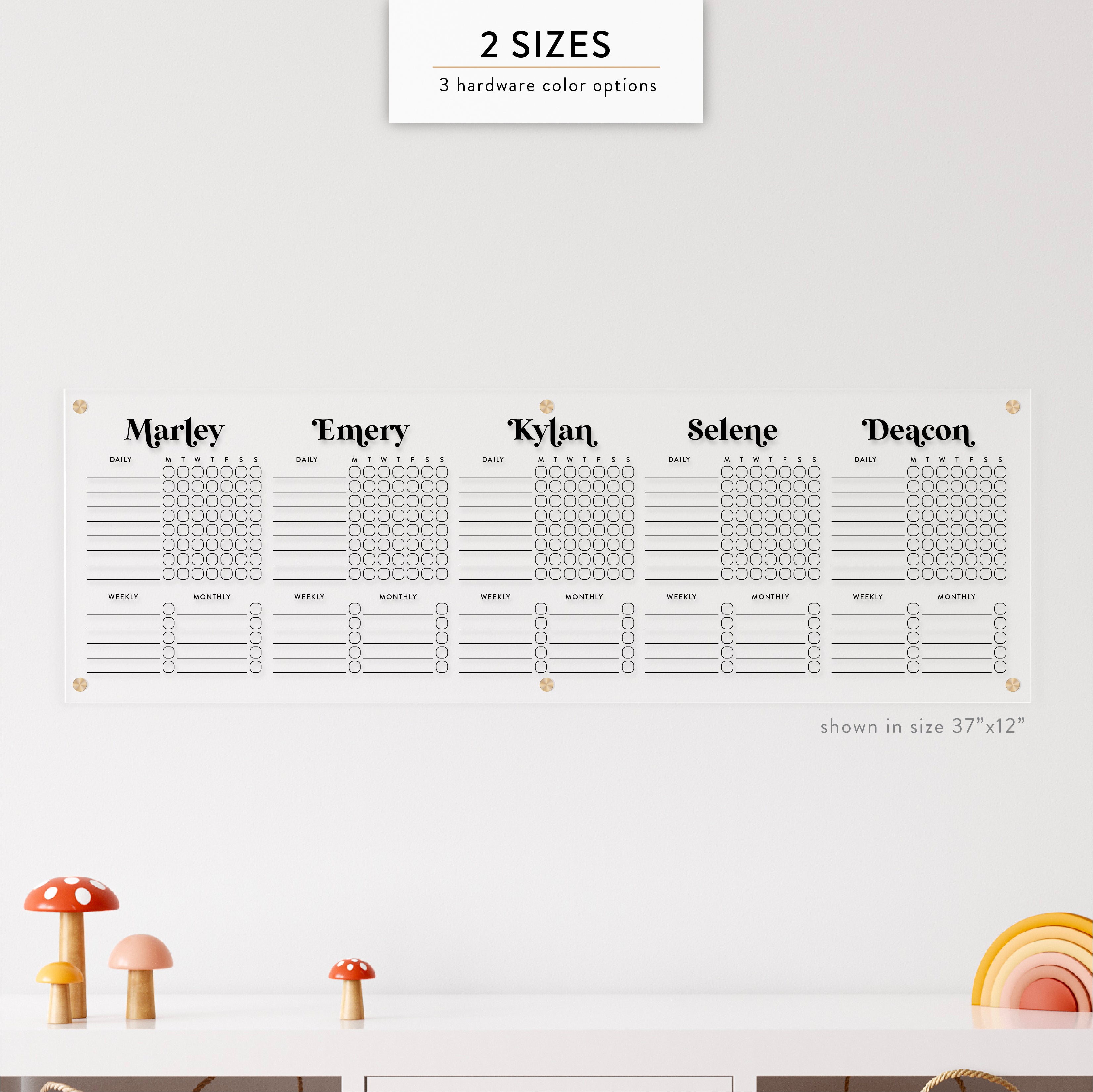Personalized Kid's Acrylic Chore Chart for Five Kids