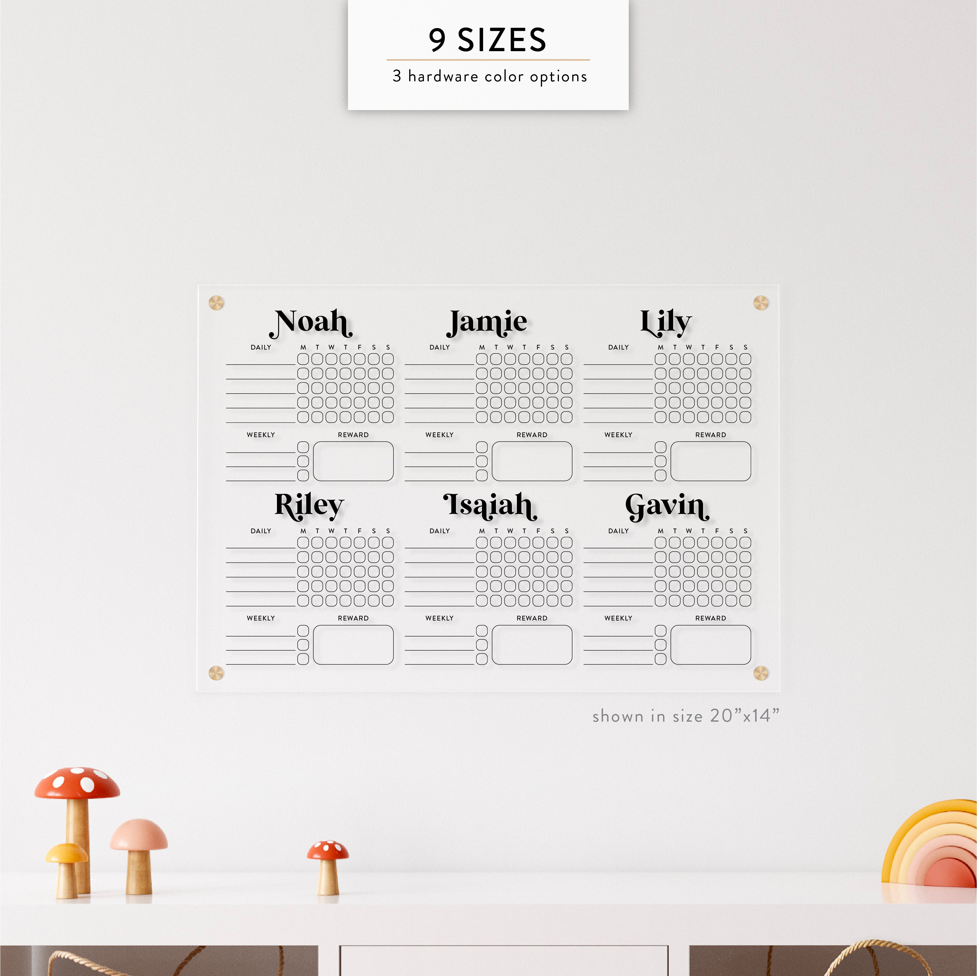 Personalized Kid's Acrylic Chore Chart for Six Kids