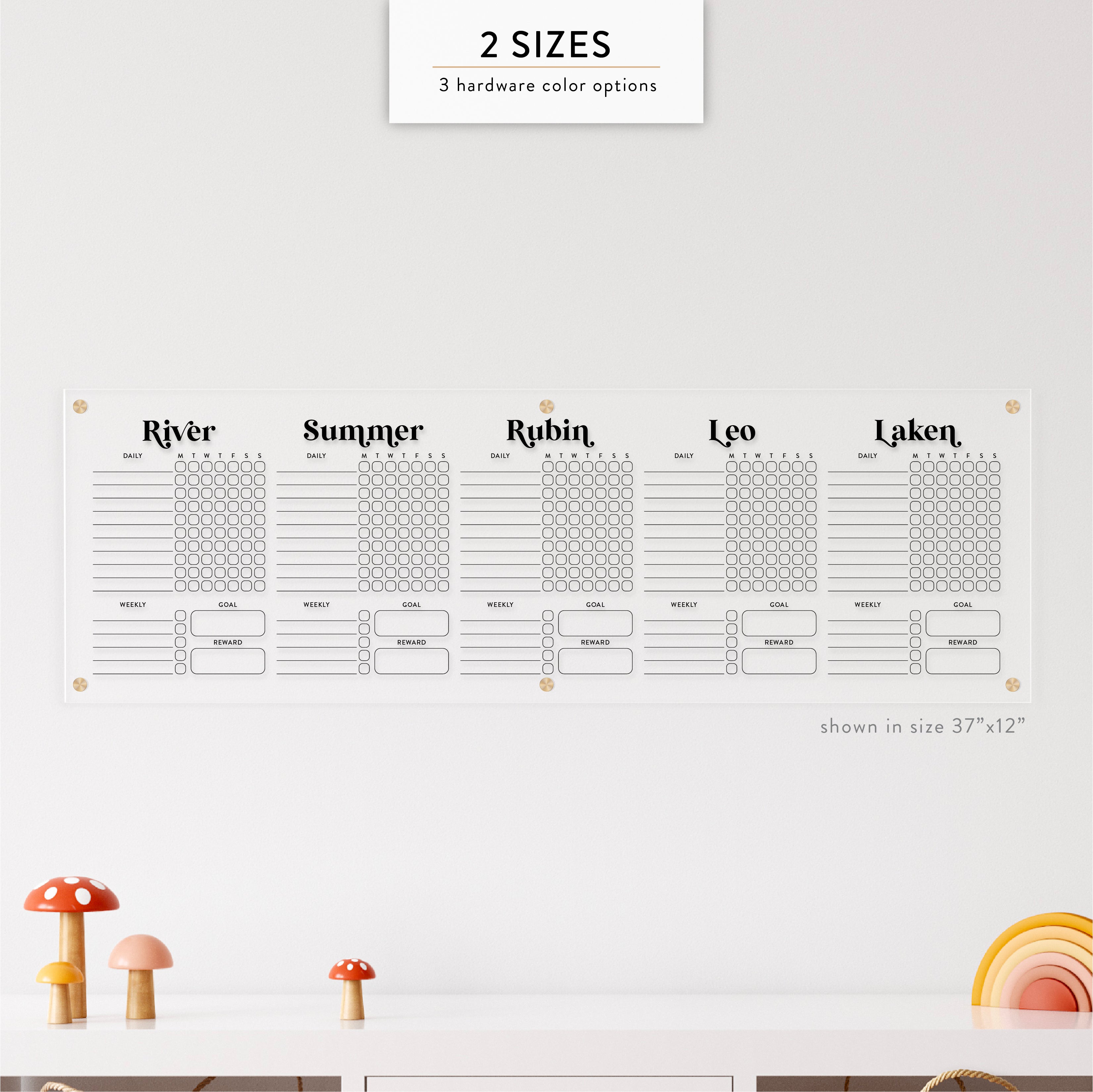 Personalized Kid's Acrylic Chore Chart for Five Kids