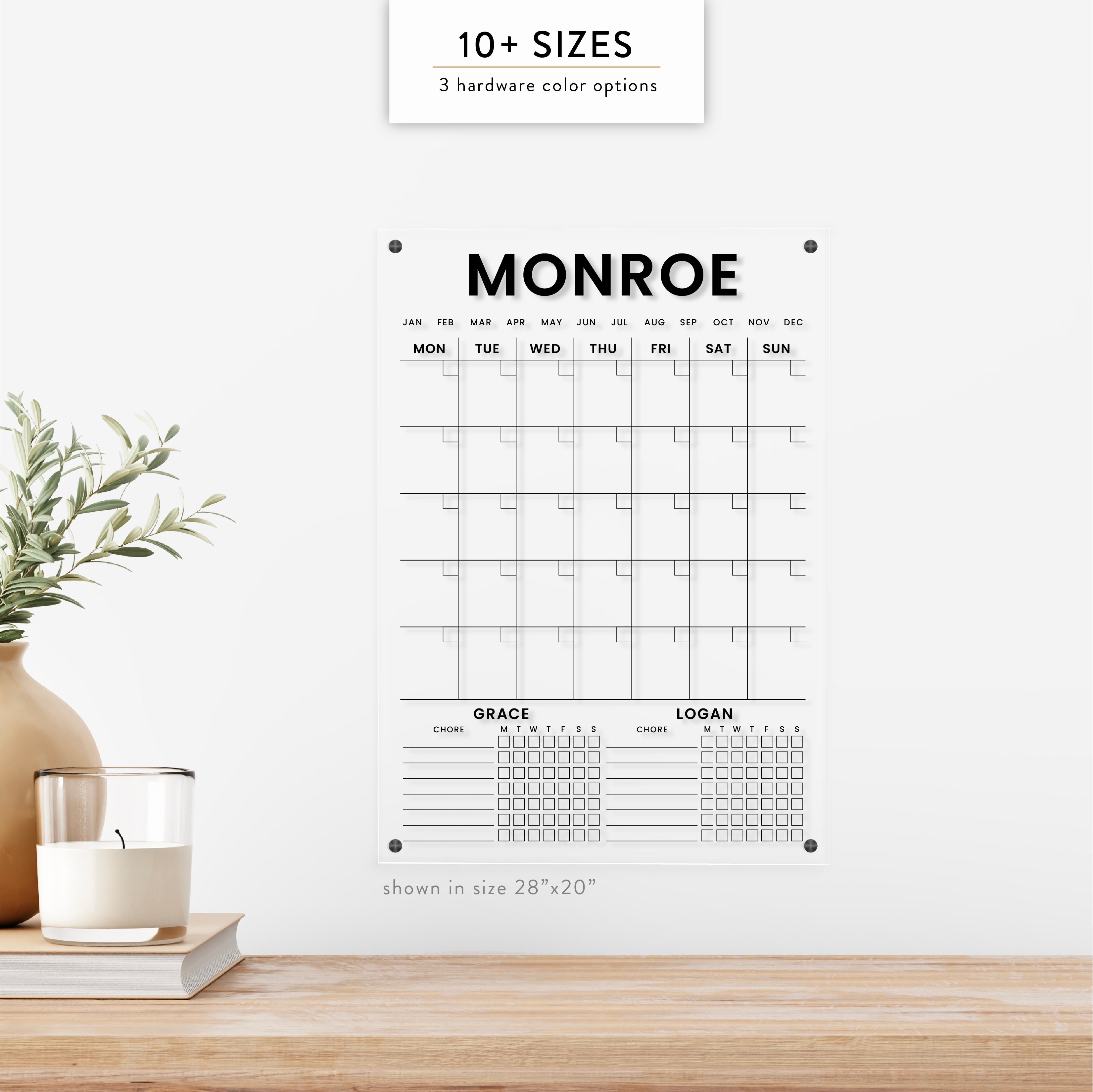 Personalized Monthly with Double Chore Chart Acrylic Wall Calendar