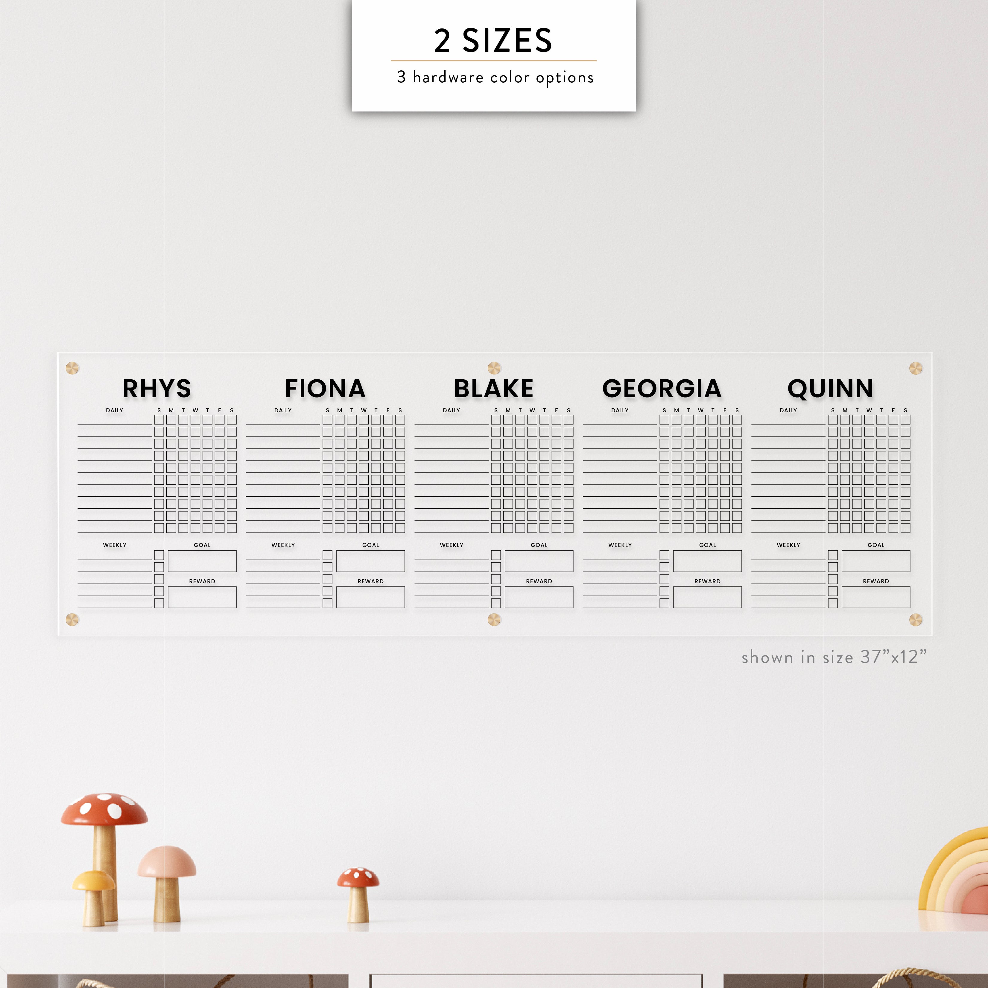 Personalized Kid's Acrylic Chore Chart for Five Kids