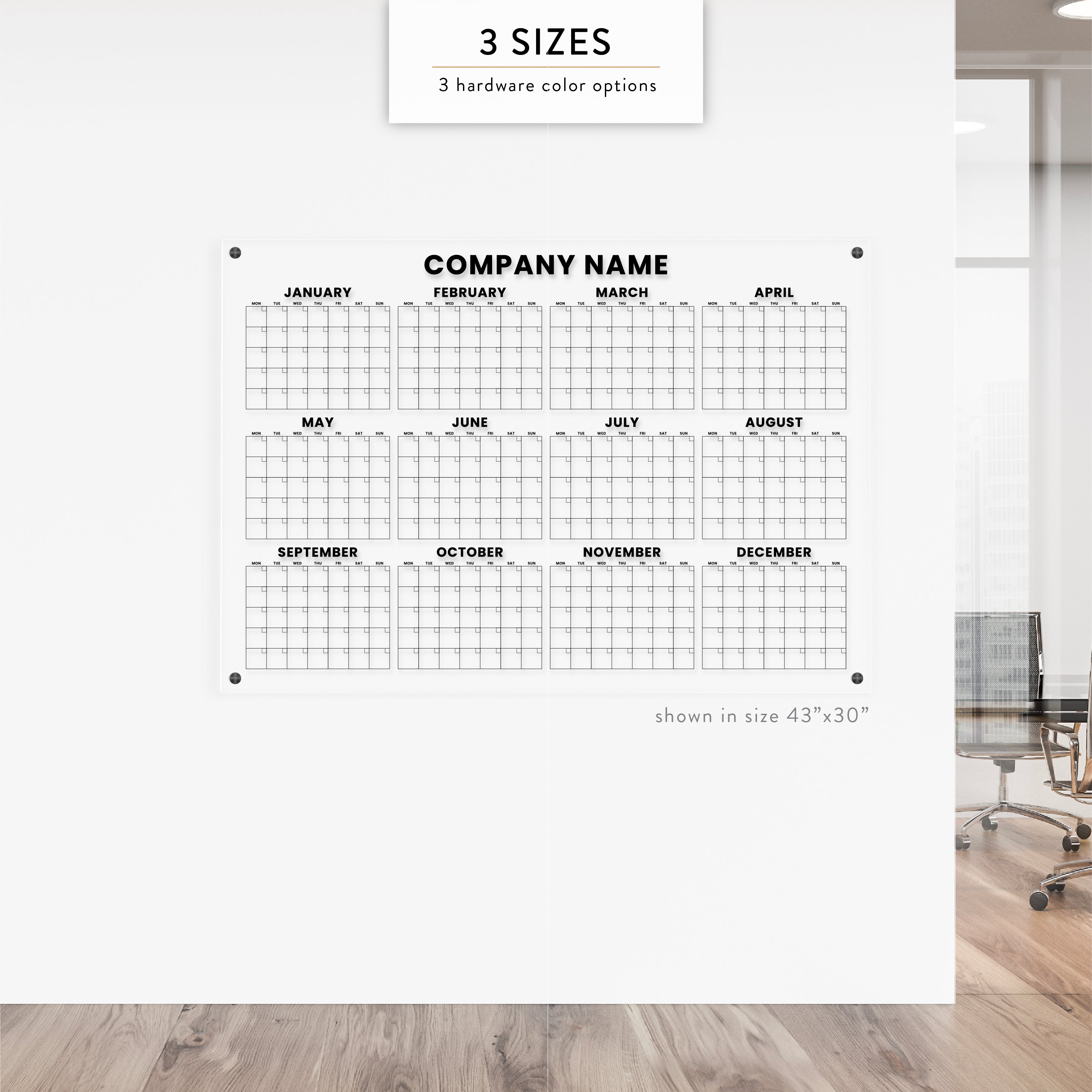 Personalized Twelve Month Acrylic Wall Calendar