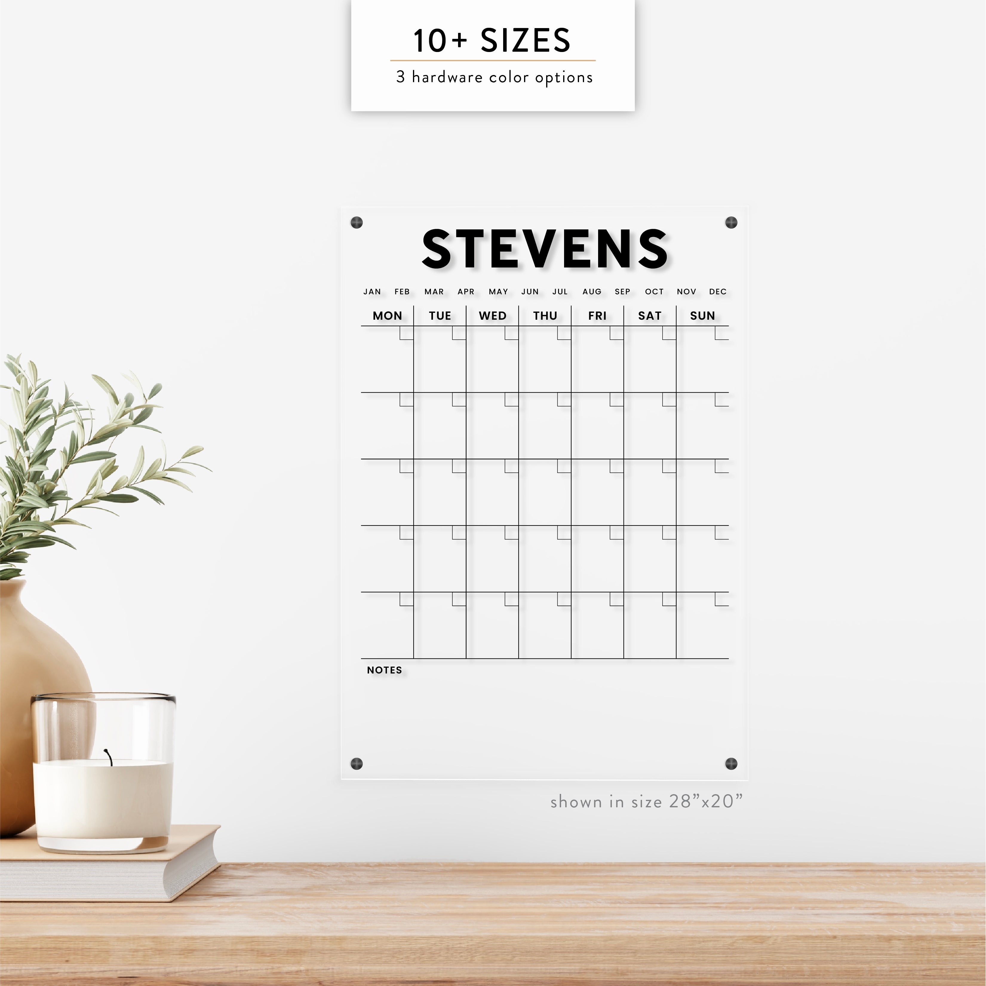 Personalized Monthly with Notes Acrylic Wall Calendar