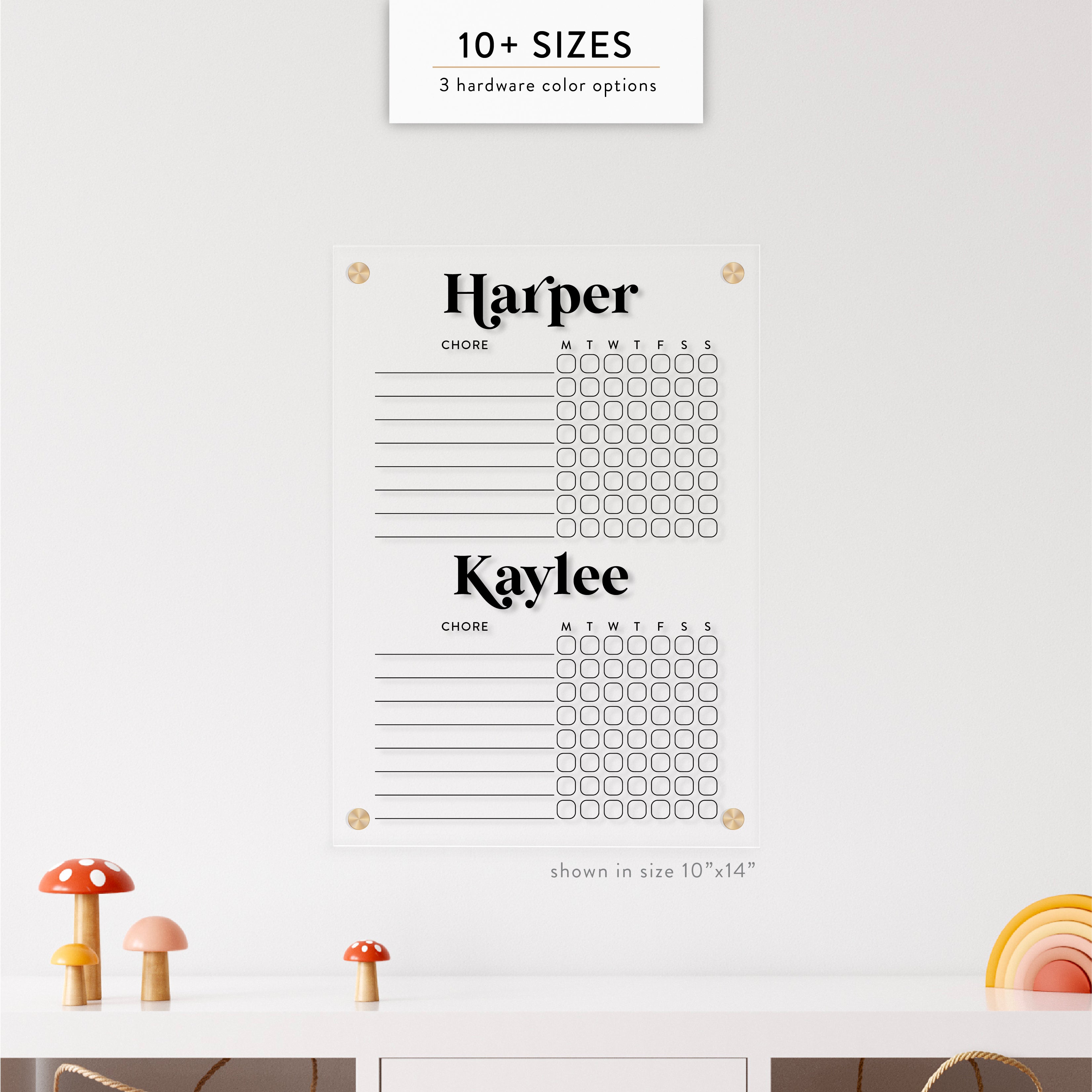 Personalized Kid's Acrylic Chore Chart for 2 Kids