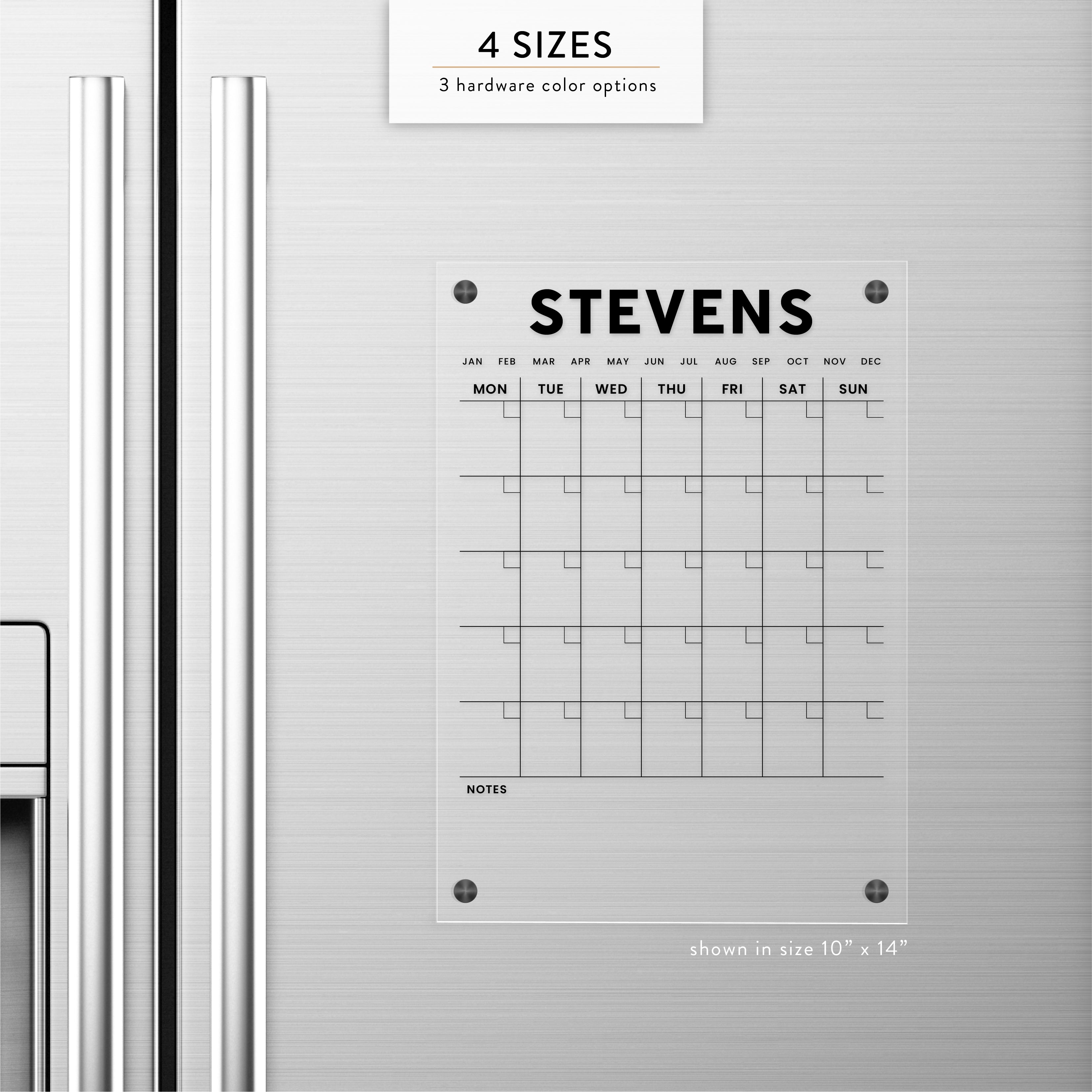 Personalized Monthly + Notes Section Magnetic Acrylic Calendar