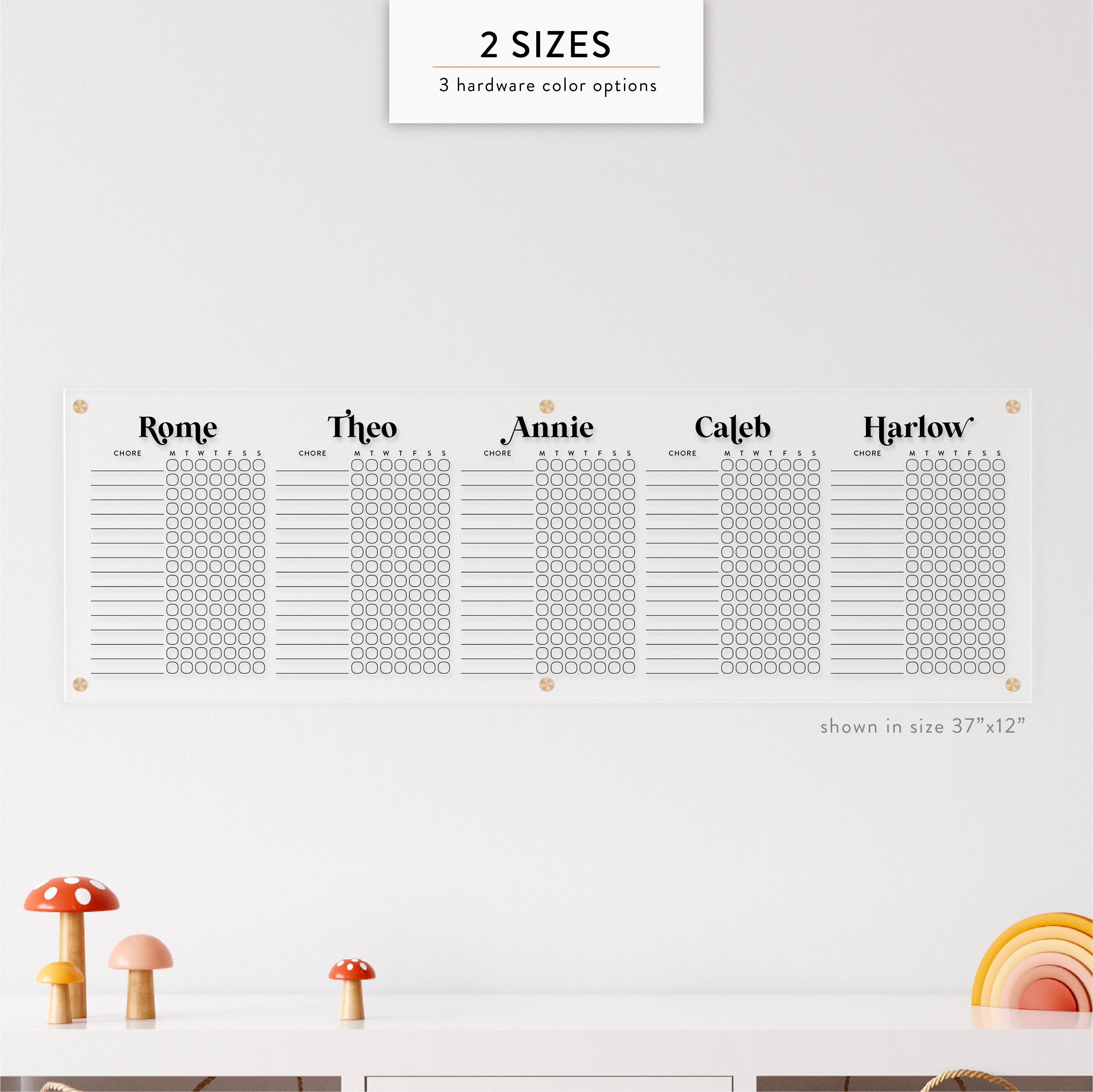 Personalized Kid's Acrylic Chore Chart for Five Kids