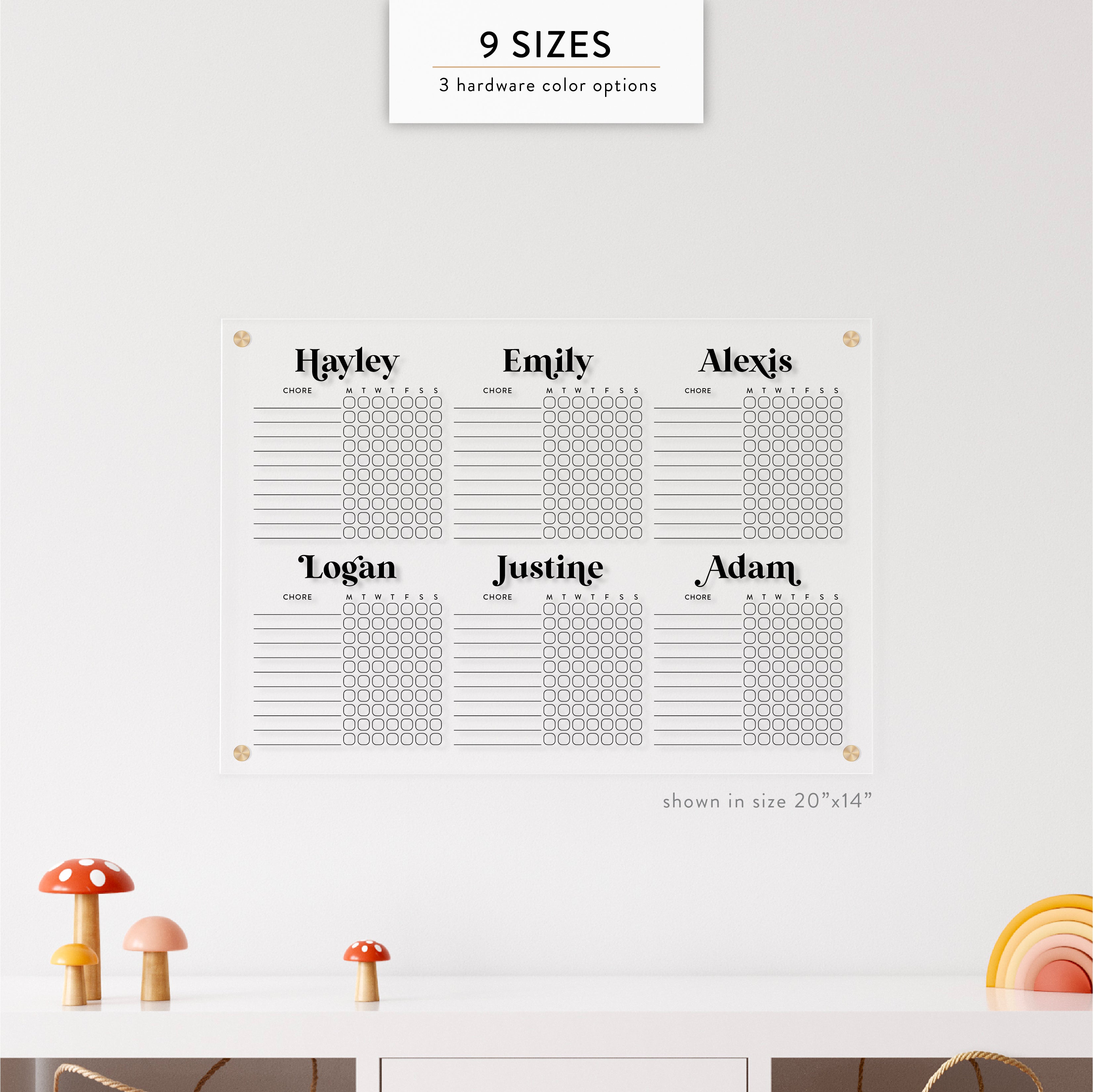 Personalized Kid's Acrylic Chore Chart for Six Kids