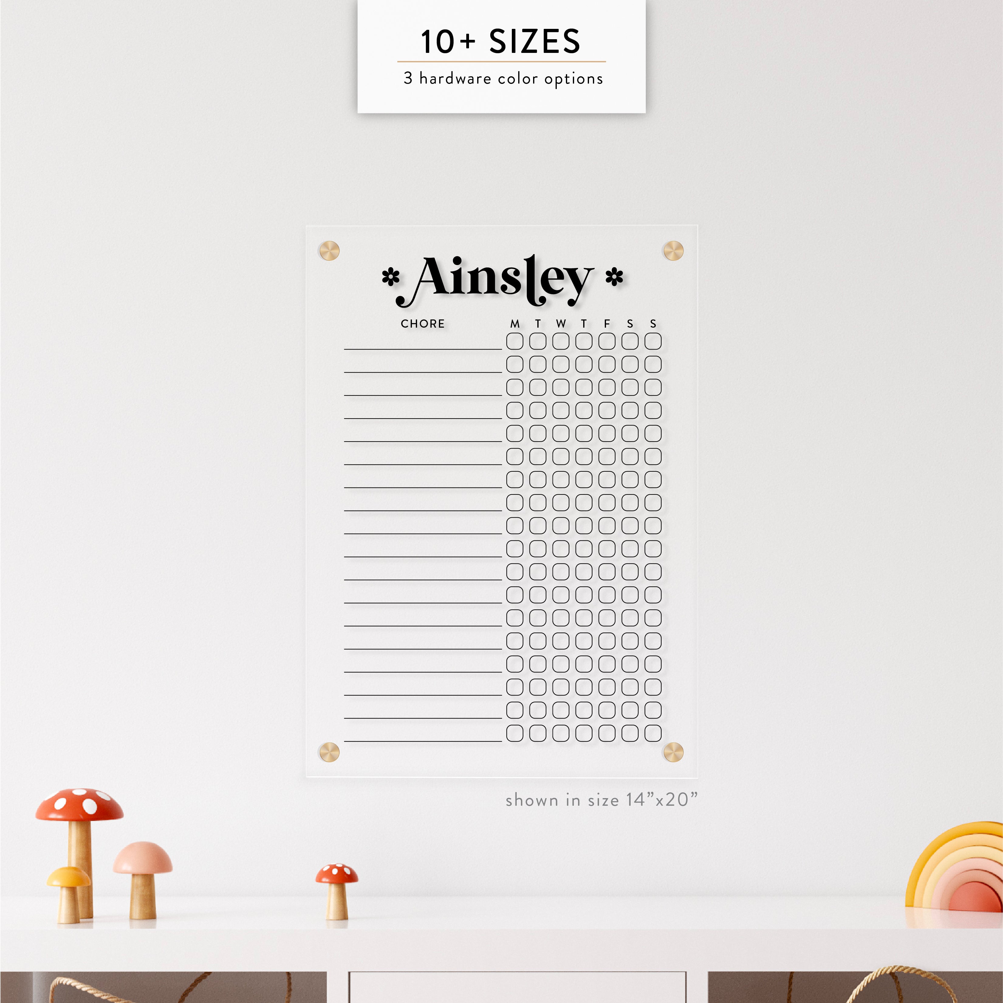 Kid's Personalized Acrylic Chore Chart with Custom Hobby Embellishment