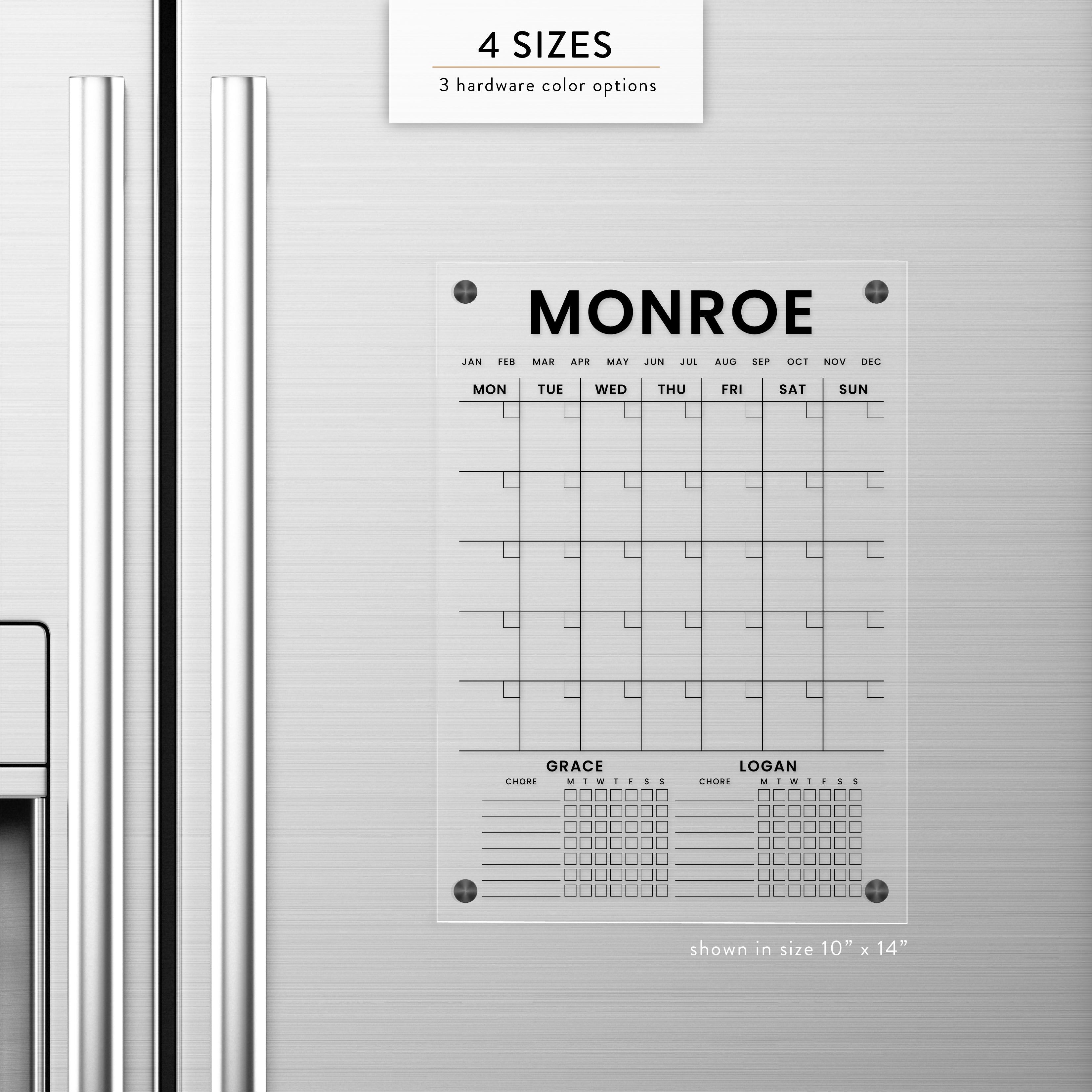 Personalized Monthly + Kids Chore Chart Magnetic Acrylic Calendar