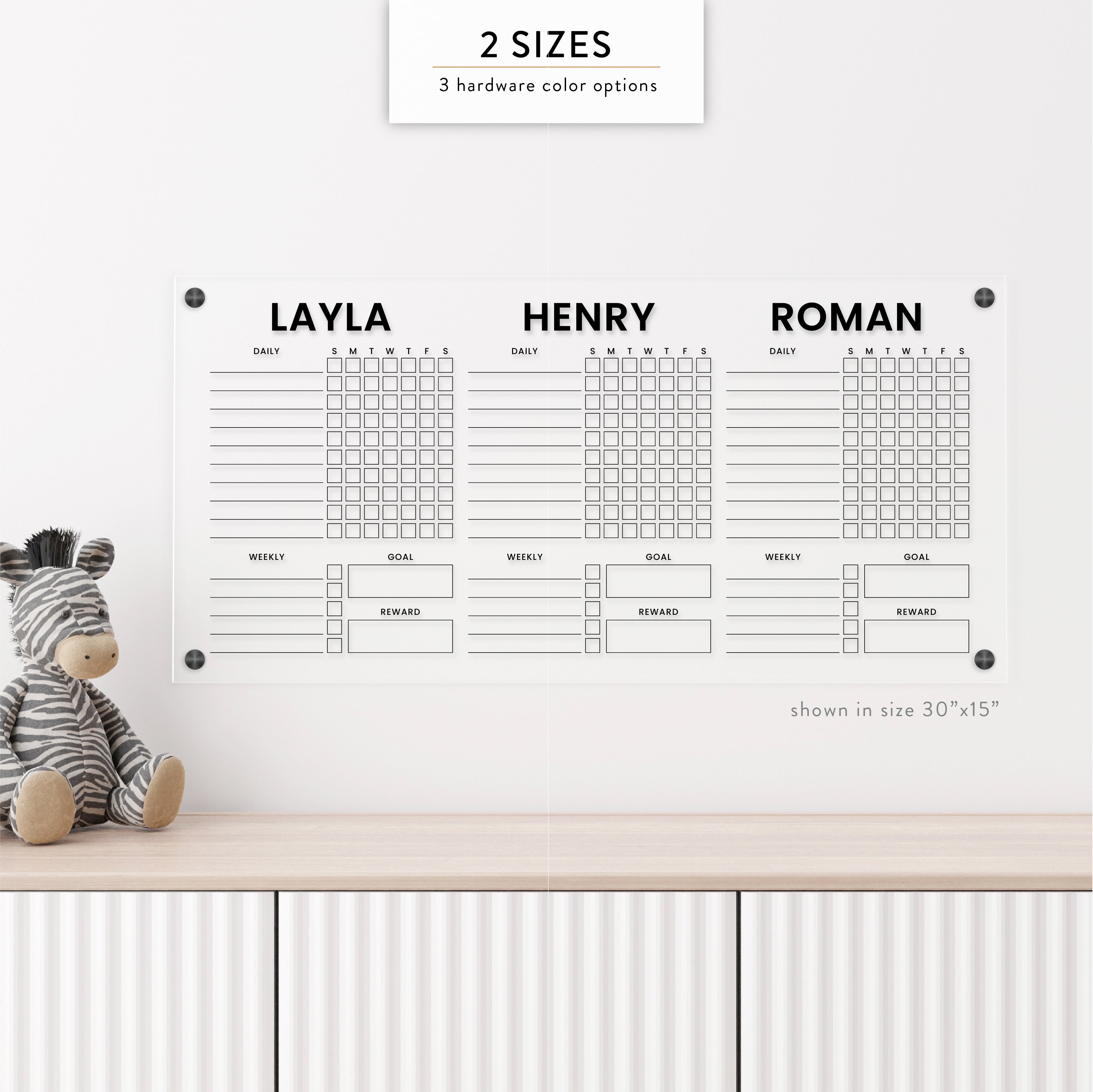 Personalized Kid's Acrylic Chore Chart for 3 Kids