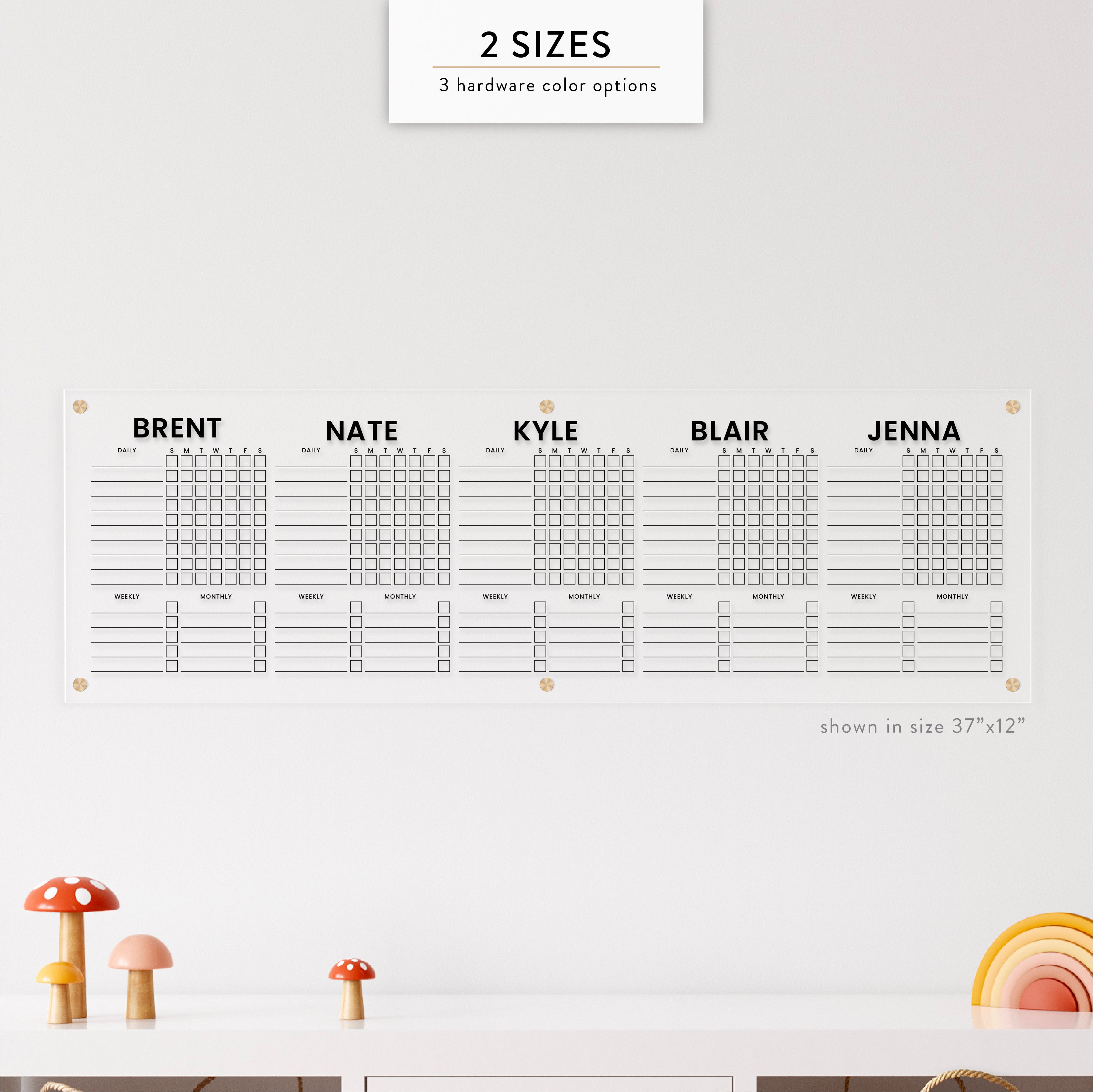 Personalized Kid's Acrylic Chore Chart for Five Kids