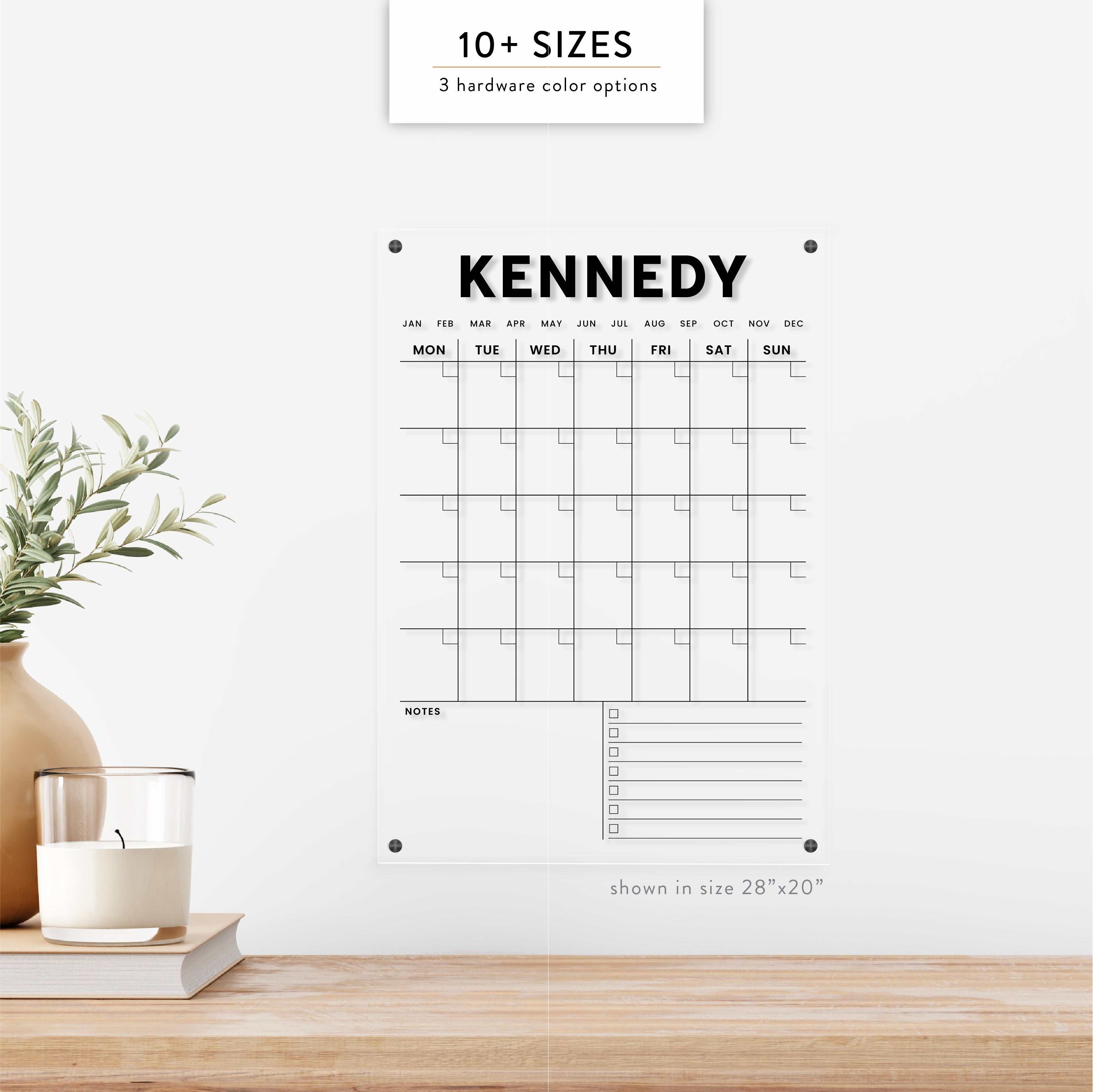 Personalized Monthly with Notes and Checklist Acrylic Wall Calendar