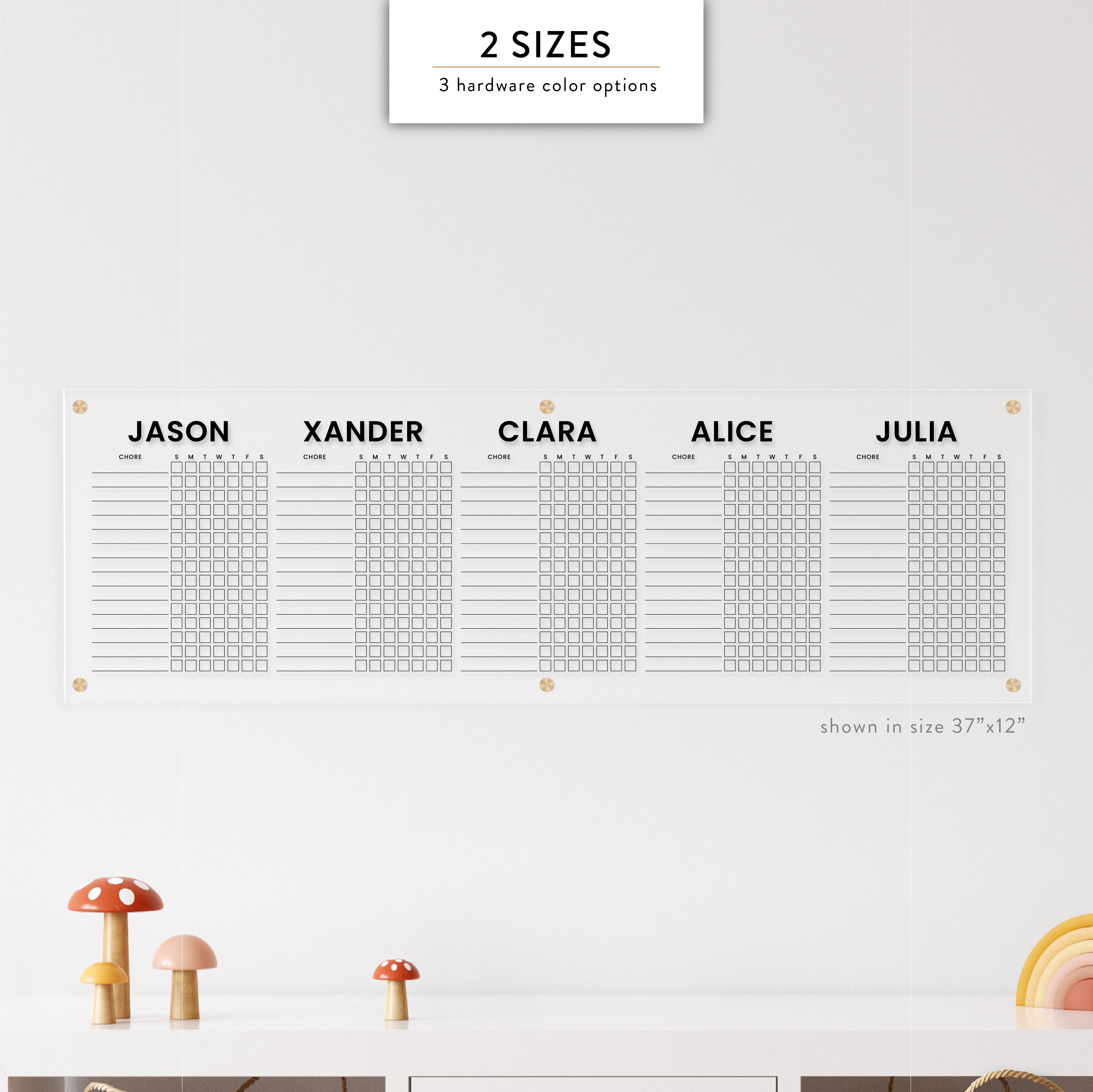 Personalized Kid's Acrylic Chore Chart for Five Kids