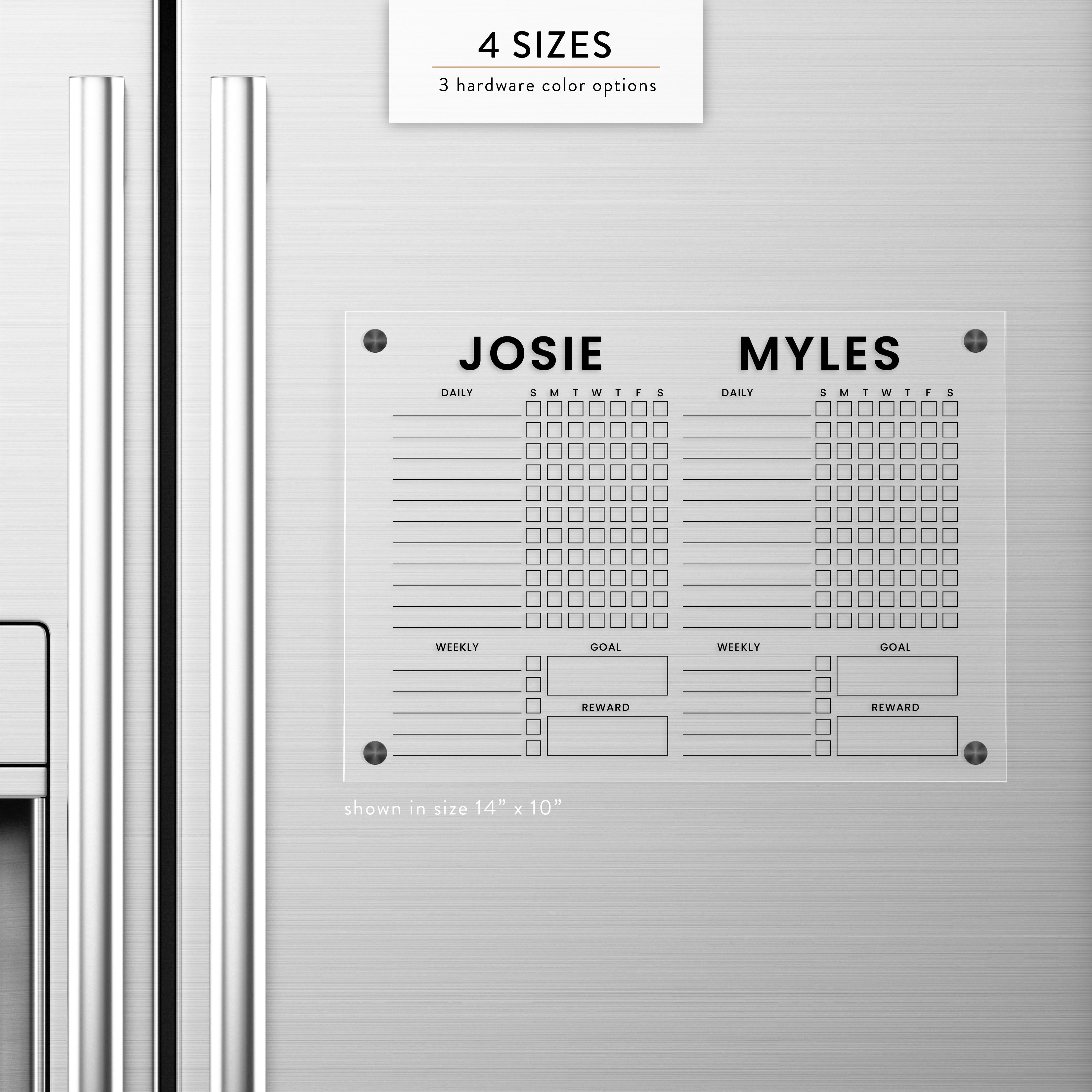 Personalized Kid's Chore Chart For Two Magnetic Acrylic Wet/Dry Erase Board