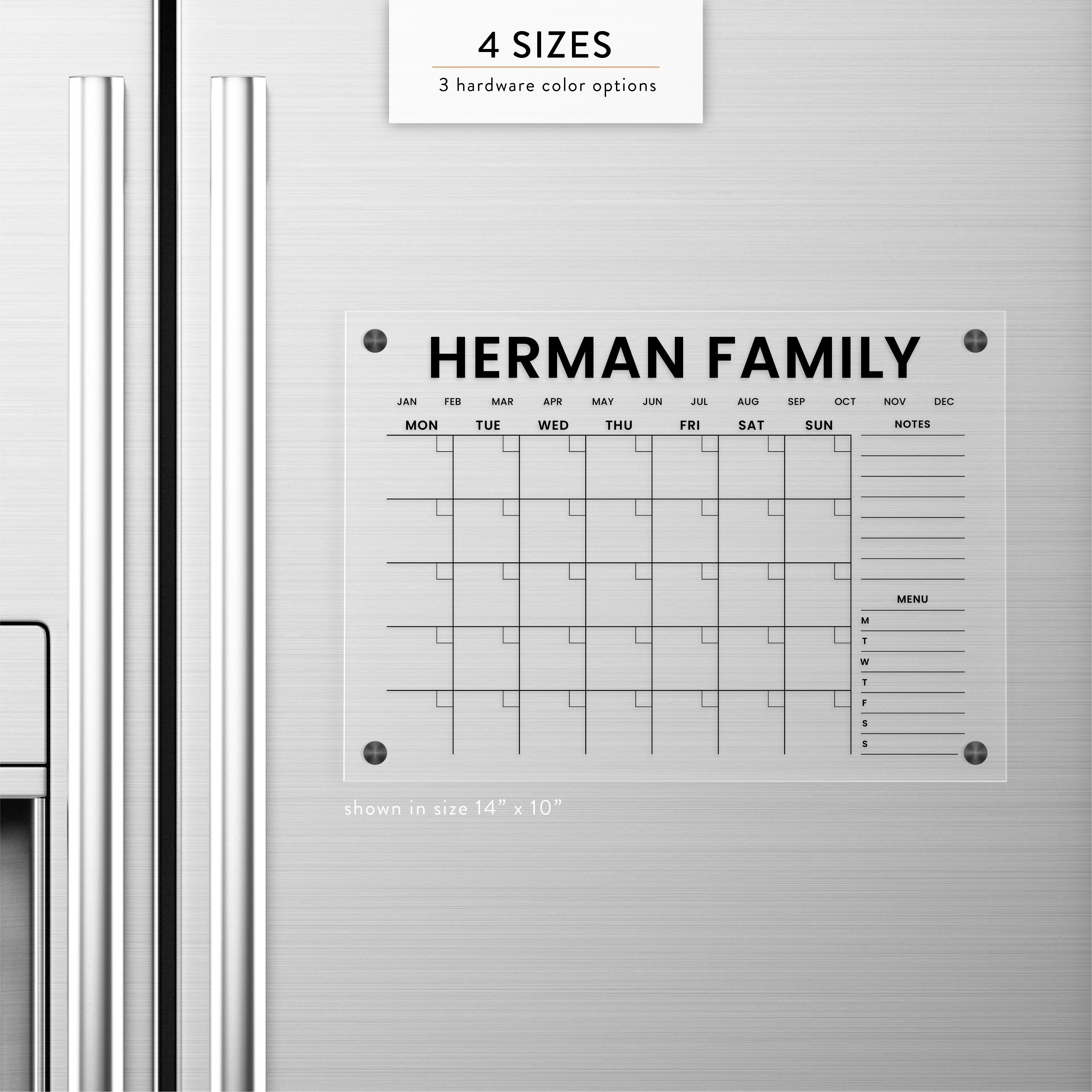 Personalized Monthly + Customizable Sidebar Magnetic Acrylic Fridge Calendar