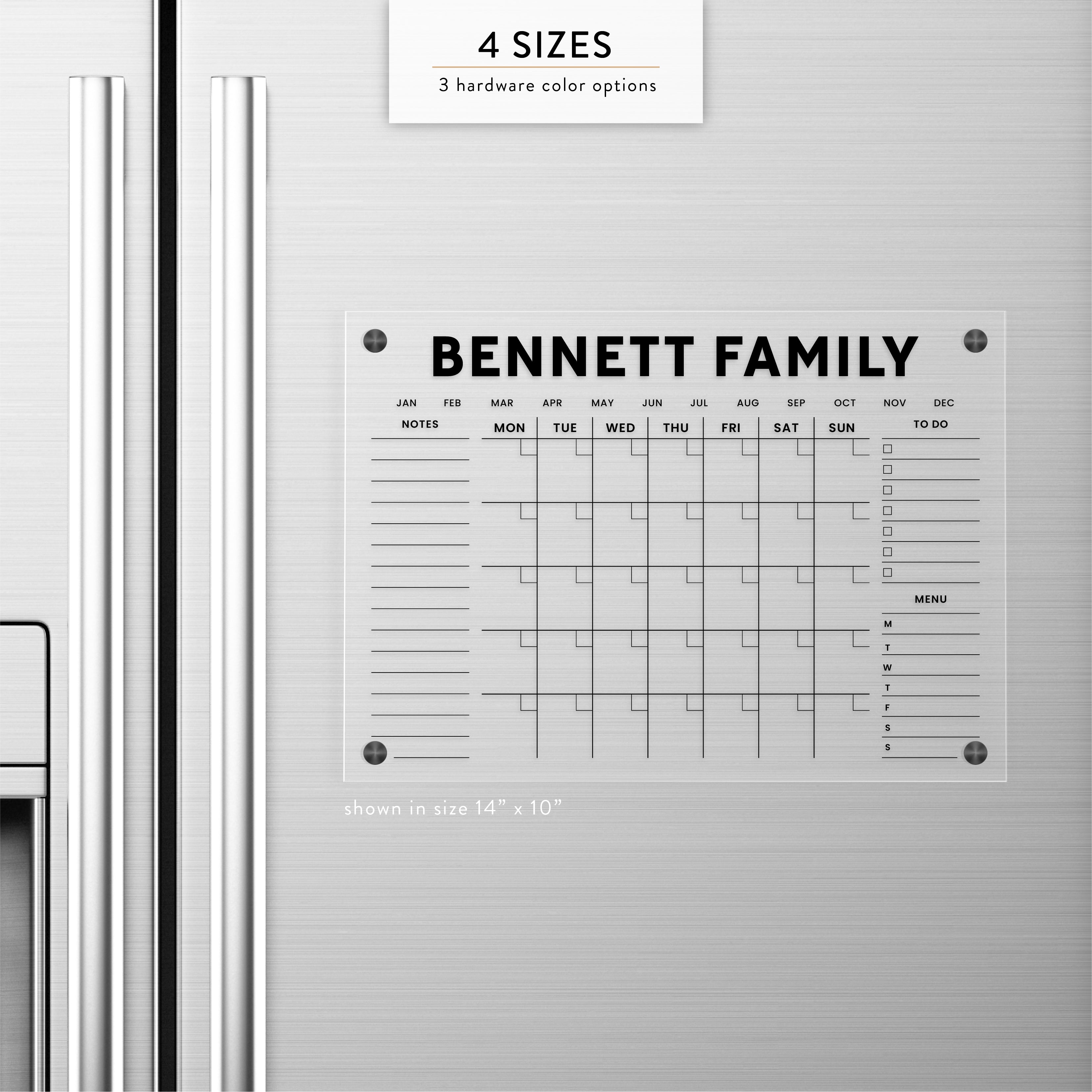 Personalized Monthly + Customizable Sidebars Magnetic Acrylic Fridge Calendar