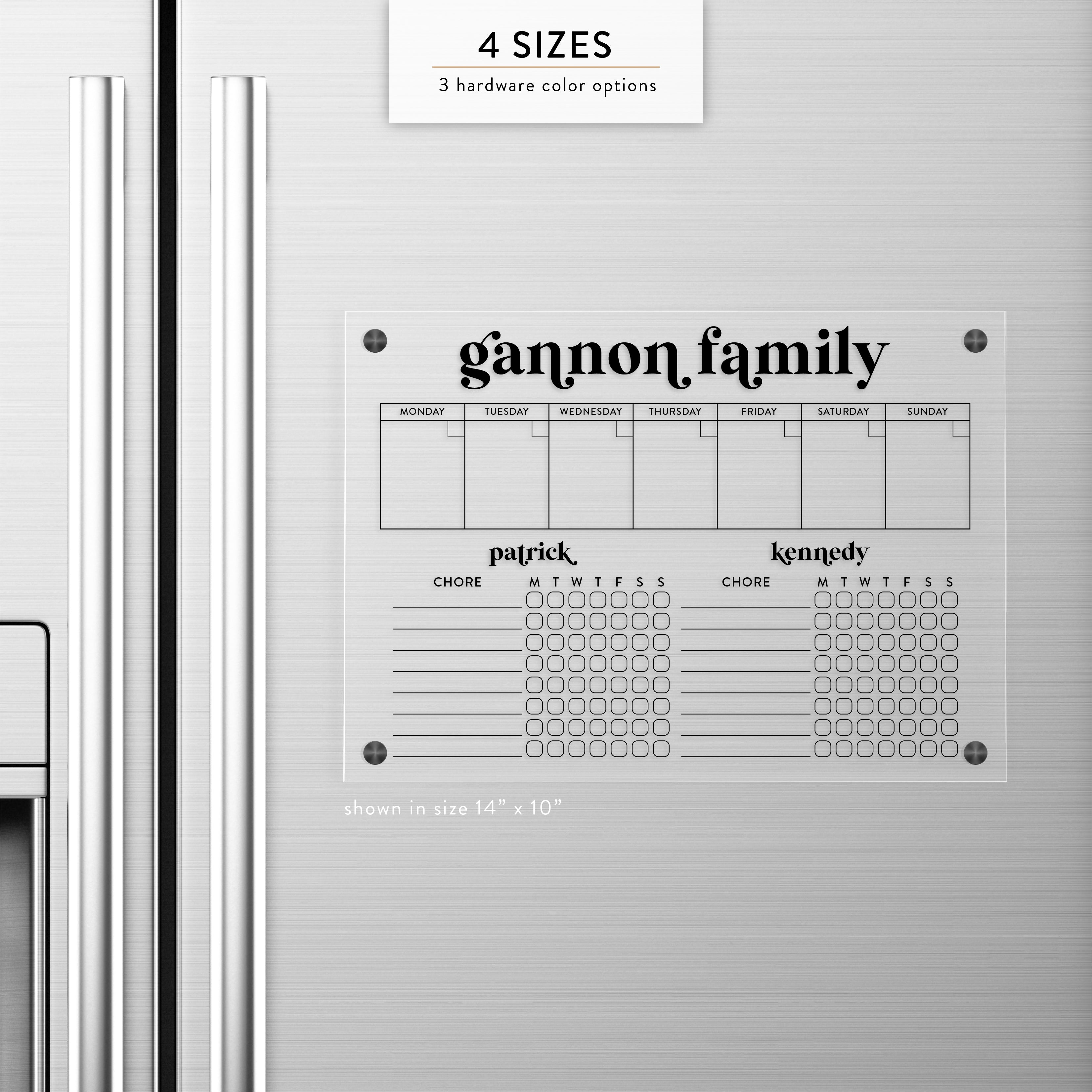 Personalized Weekly + Chore Chart Magnetic Acrylic Fridge Calendar