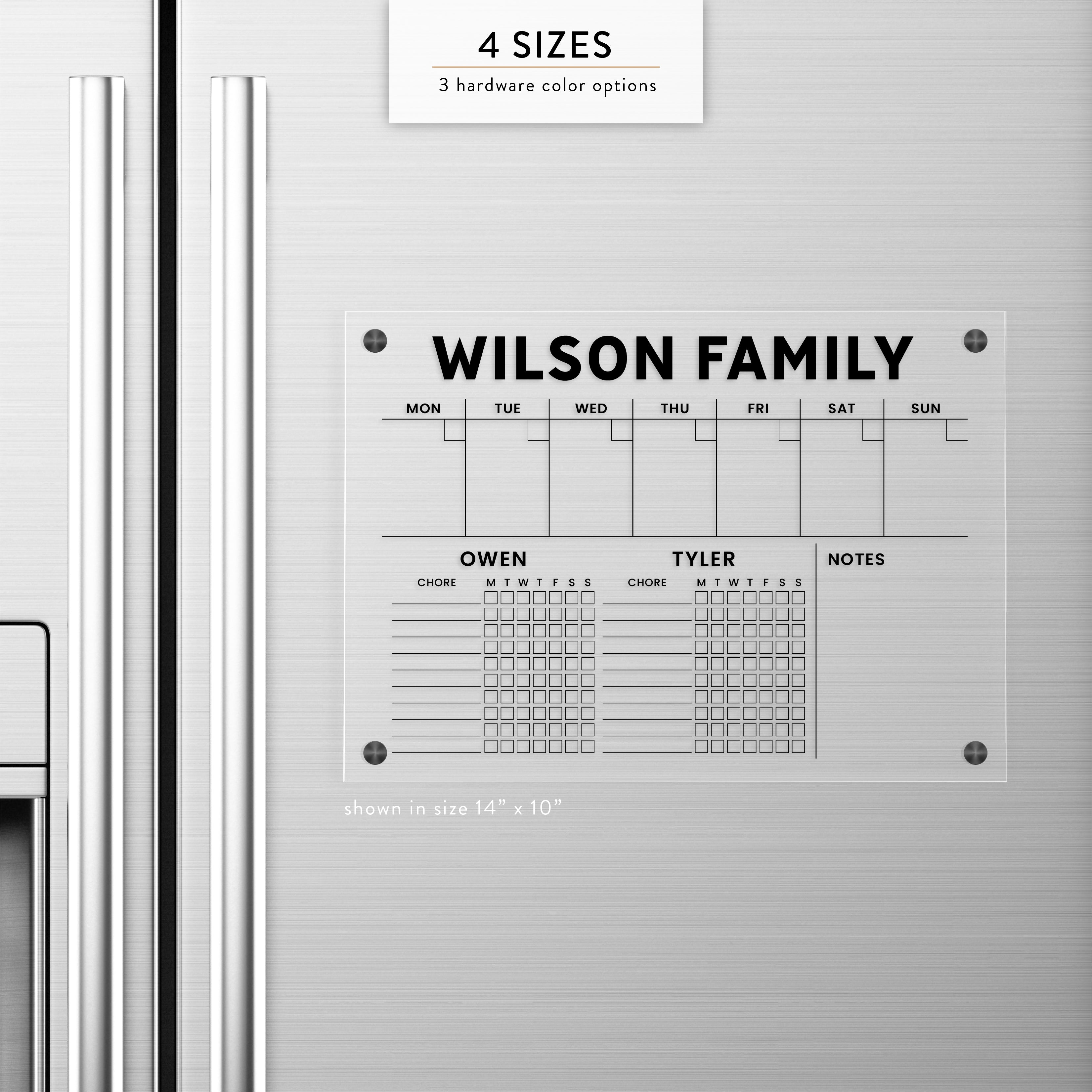 Personalized Weekly + Chore Chart Magnetic Acrylic Fridge Calendar