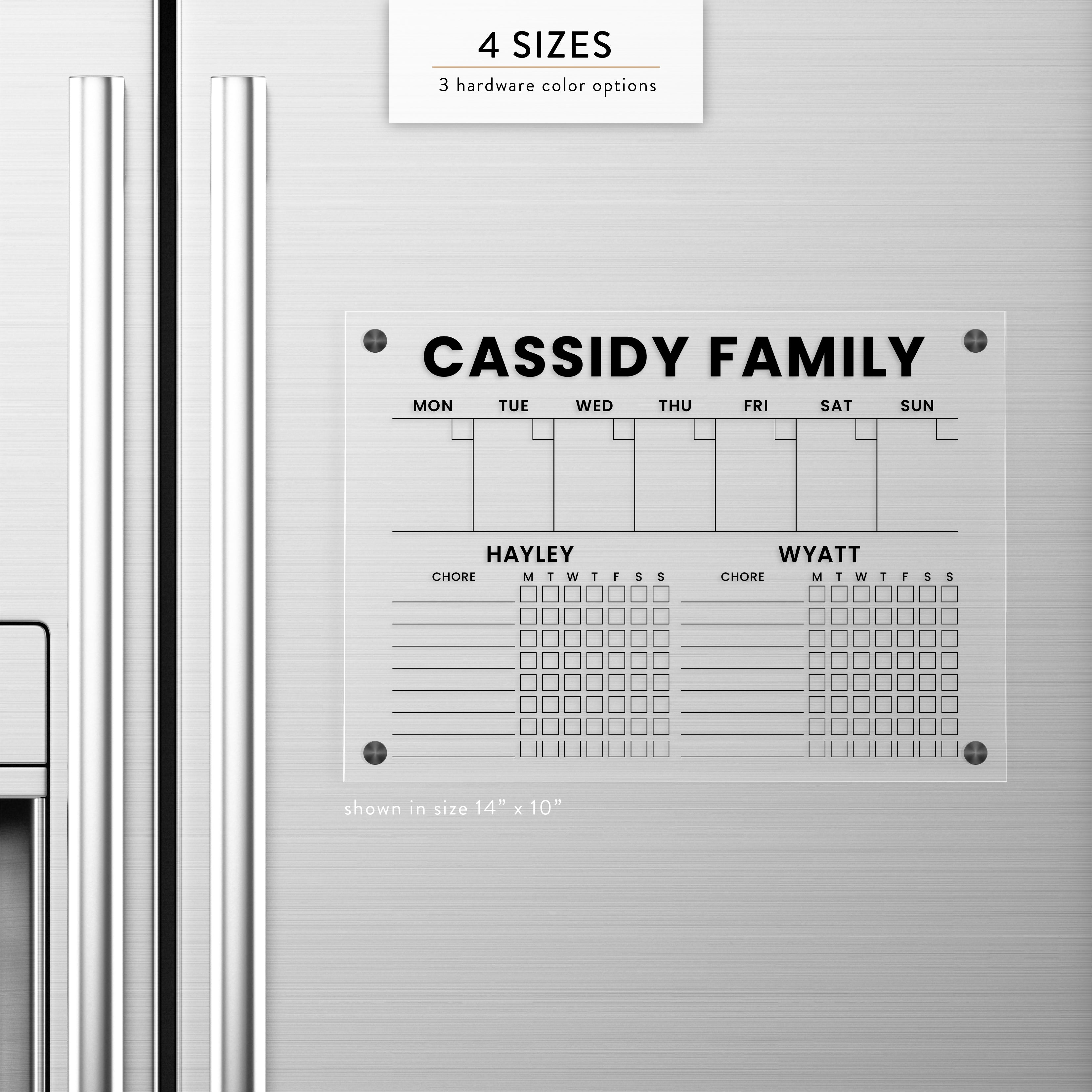 Personalized Weekly + Chore Chart Magnetic Acrylic Fridge Calendar