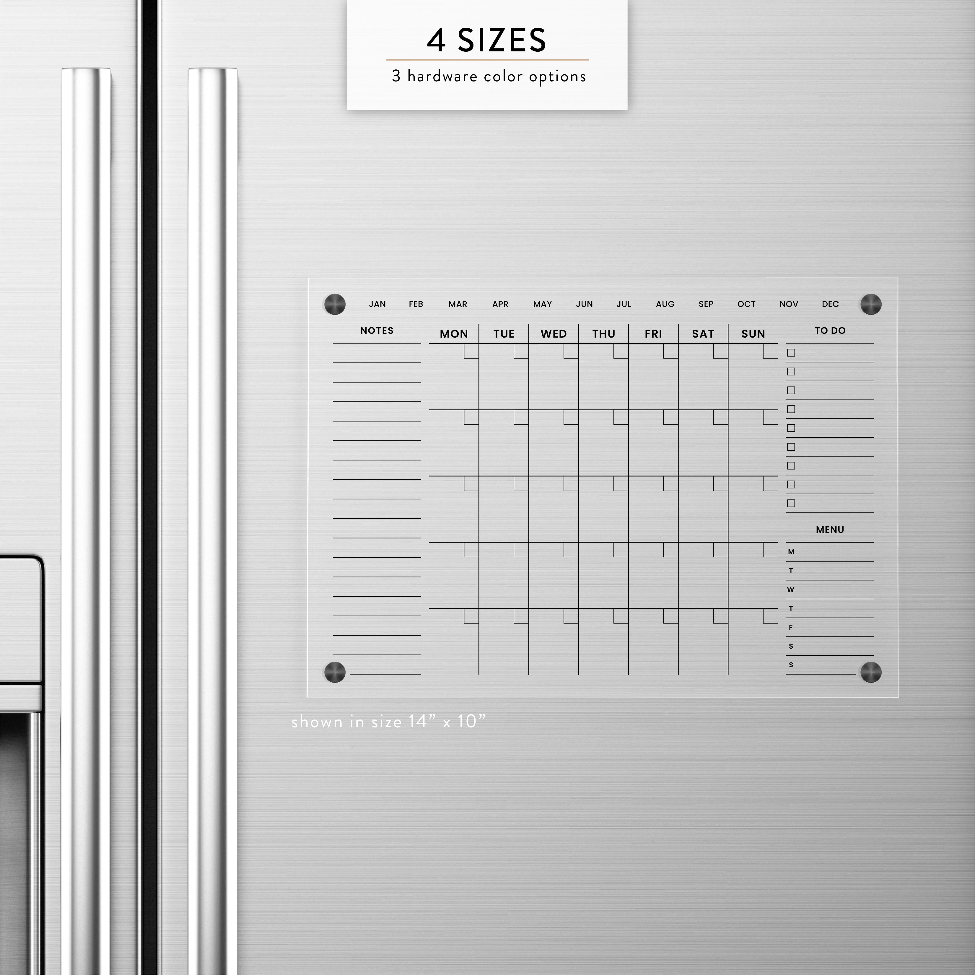 Monthly + Double Sidebar Magnetic Acrylic Fridge Calendar
