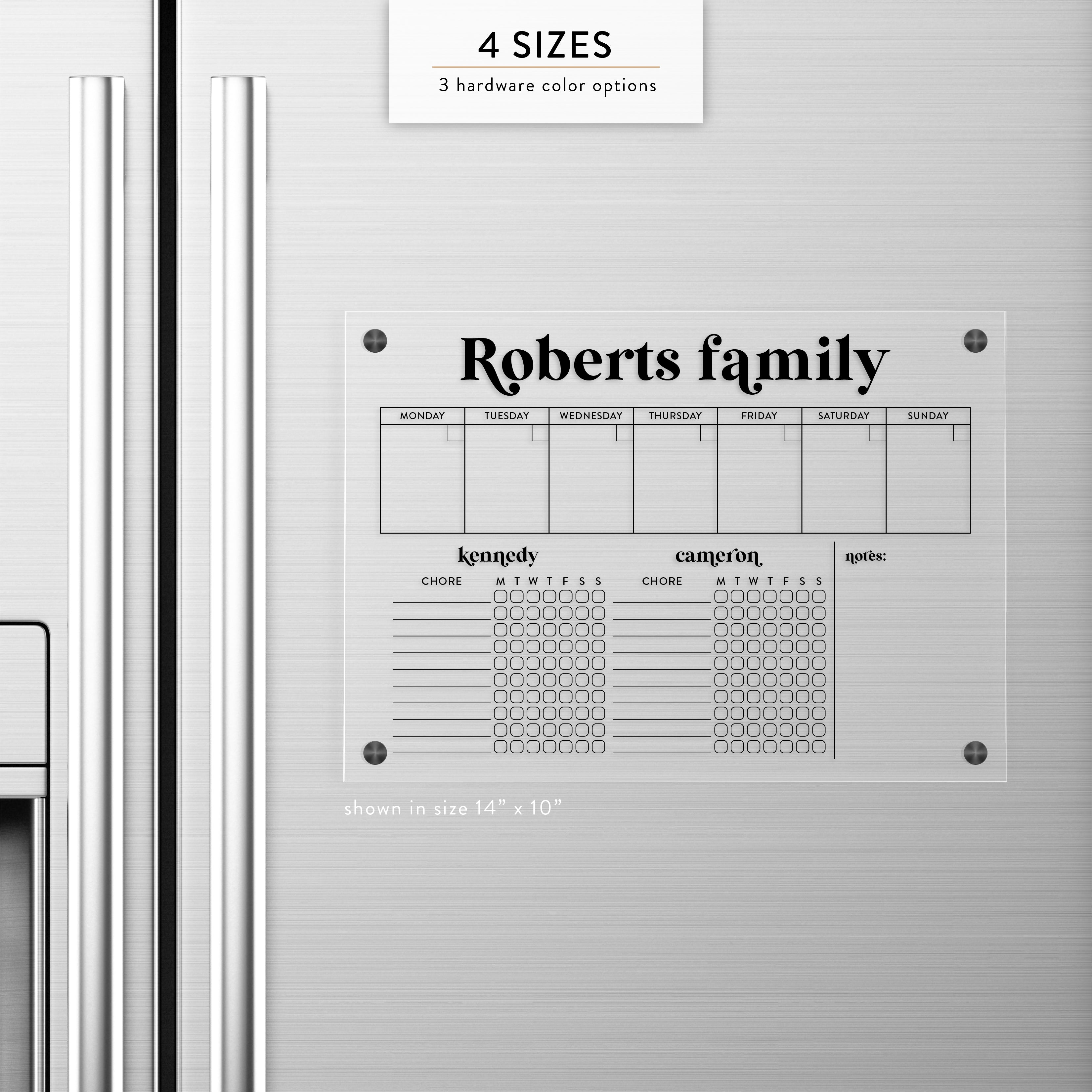 Personalized Weekly + Chore Chart Magnetic Acrylic Fridge Calendar