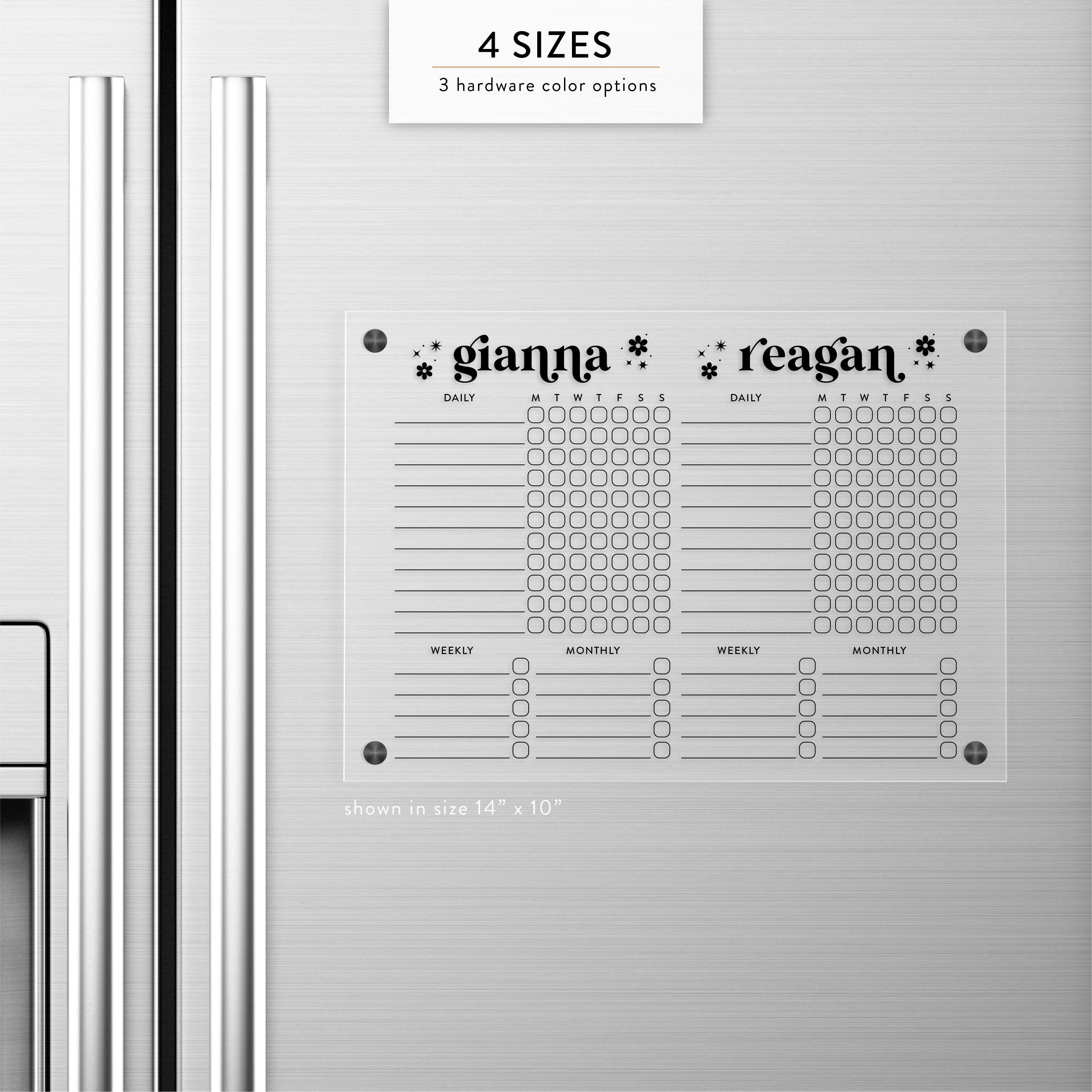 Personalized Kid's Chore Chart For Two Magnetic Acrylic Wet/Dry Erase Board