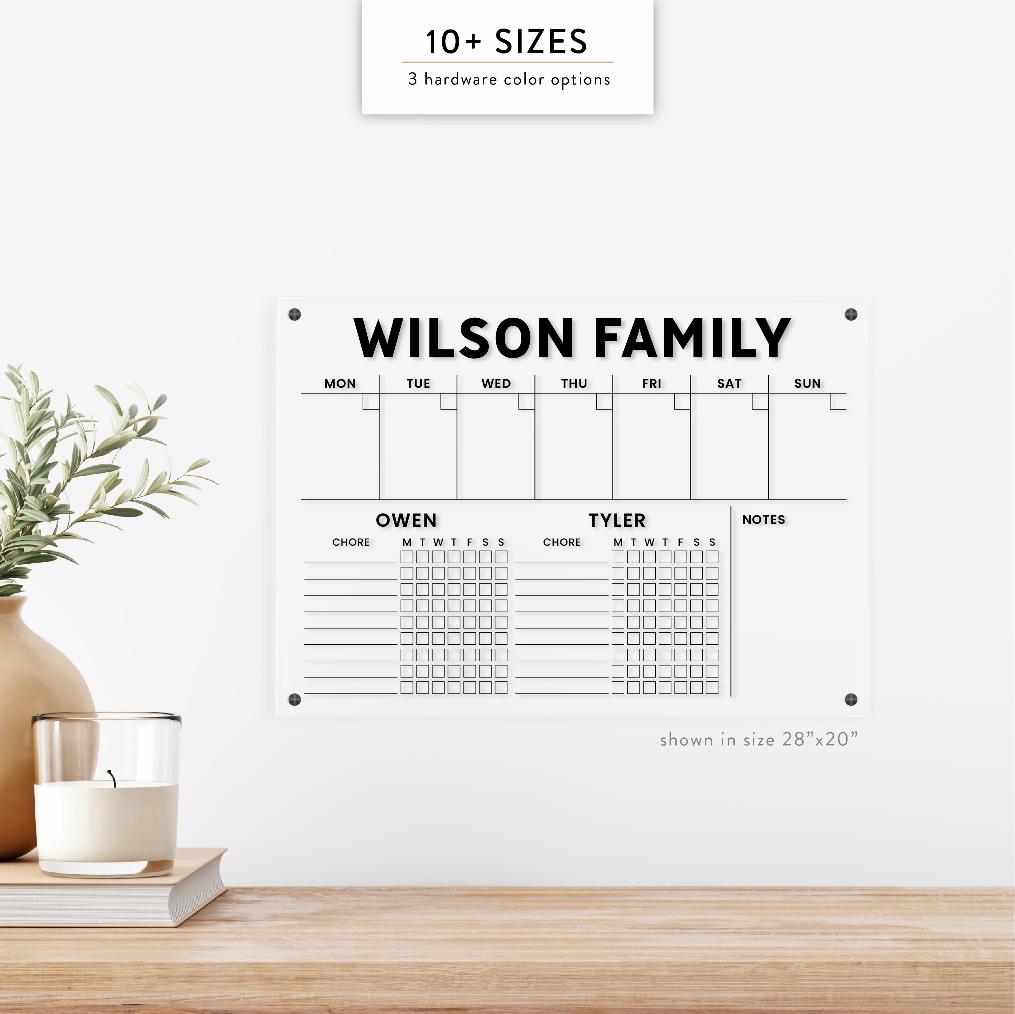 Personalized Weekly & Kid's Chore Chart for 2 Kids Acrylic Wall Calendar