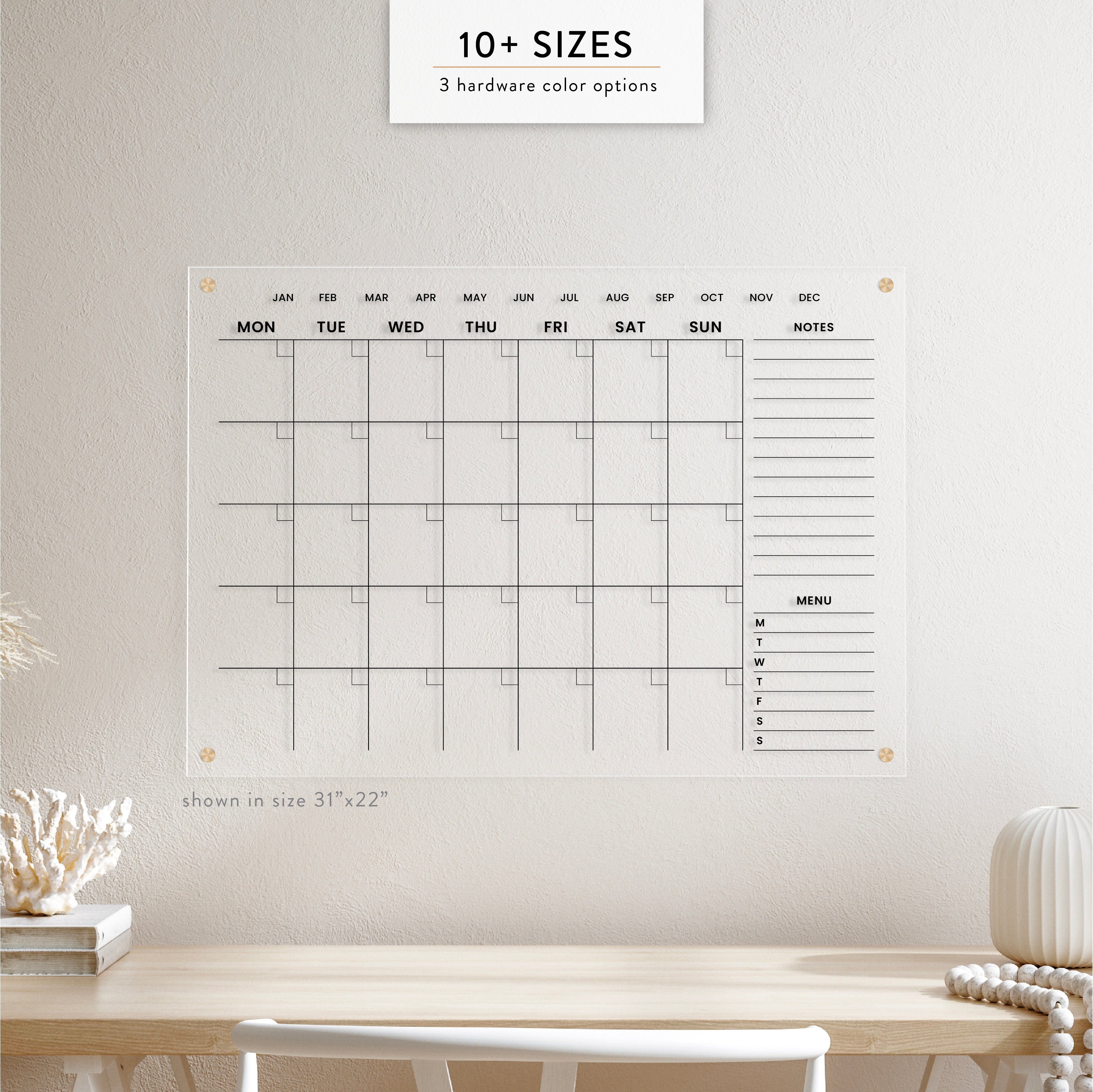 Monthly + Custom Sidebar Sections Acrylic Wall Calendar