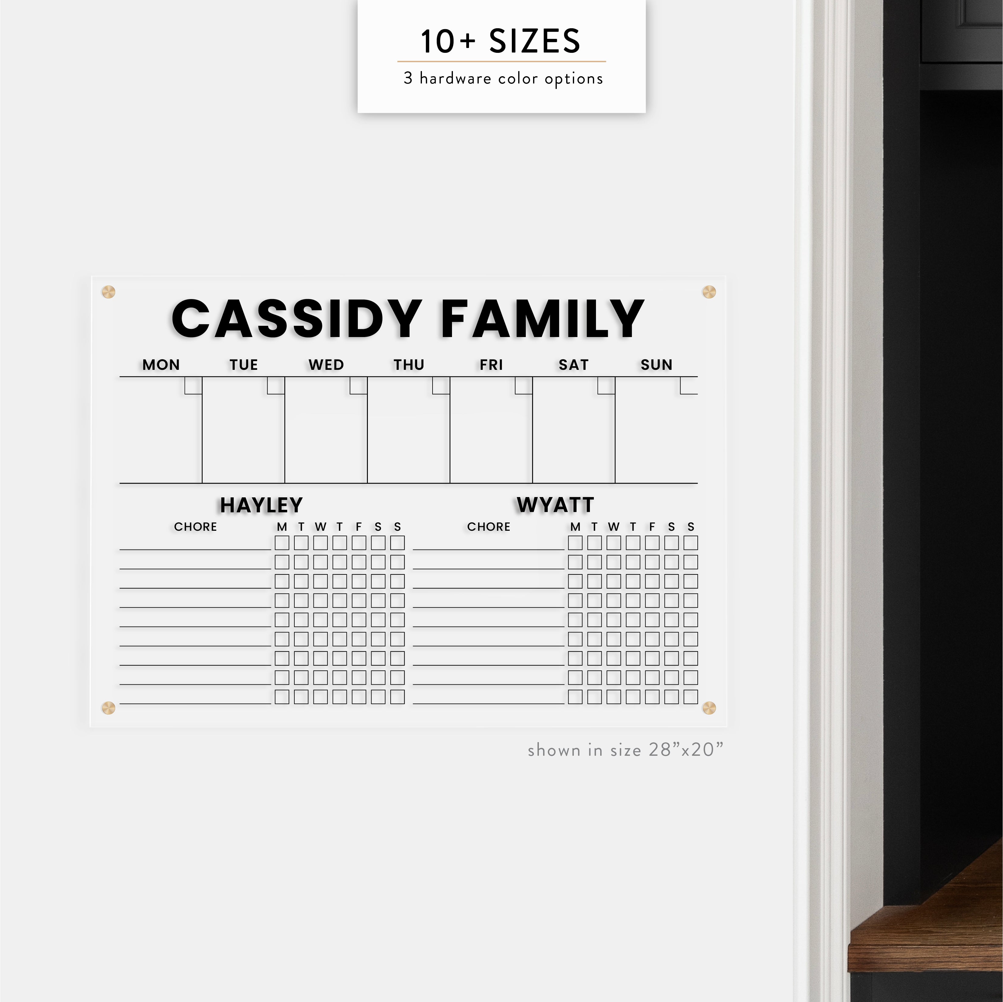 Personalized Weekly & Kid's Chore Chart for 2 Kids Acrylic Wall Calendar