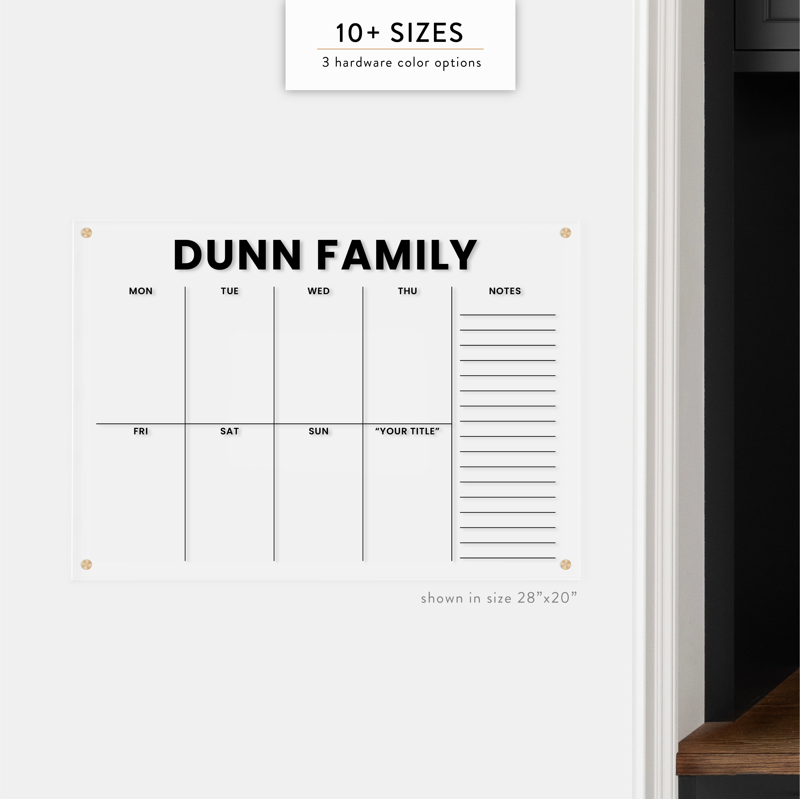 Personalized Weekly & Sidebar Acrylic Wall Calendar