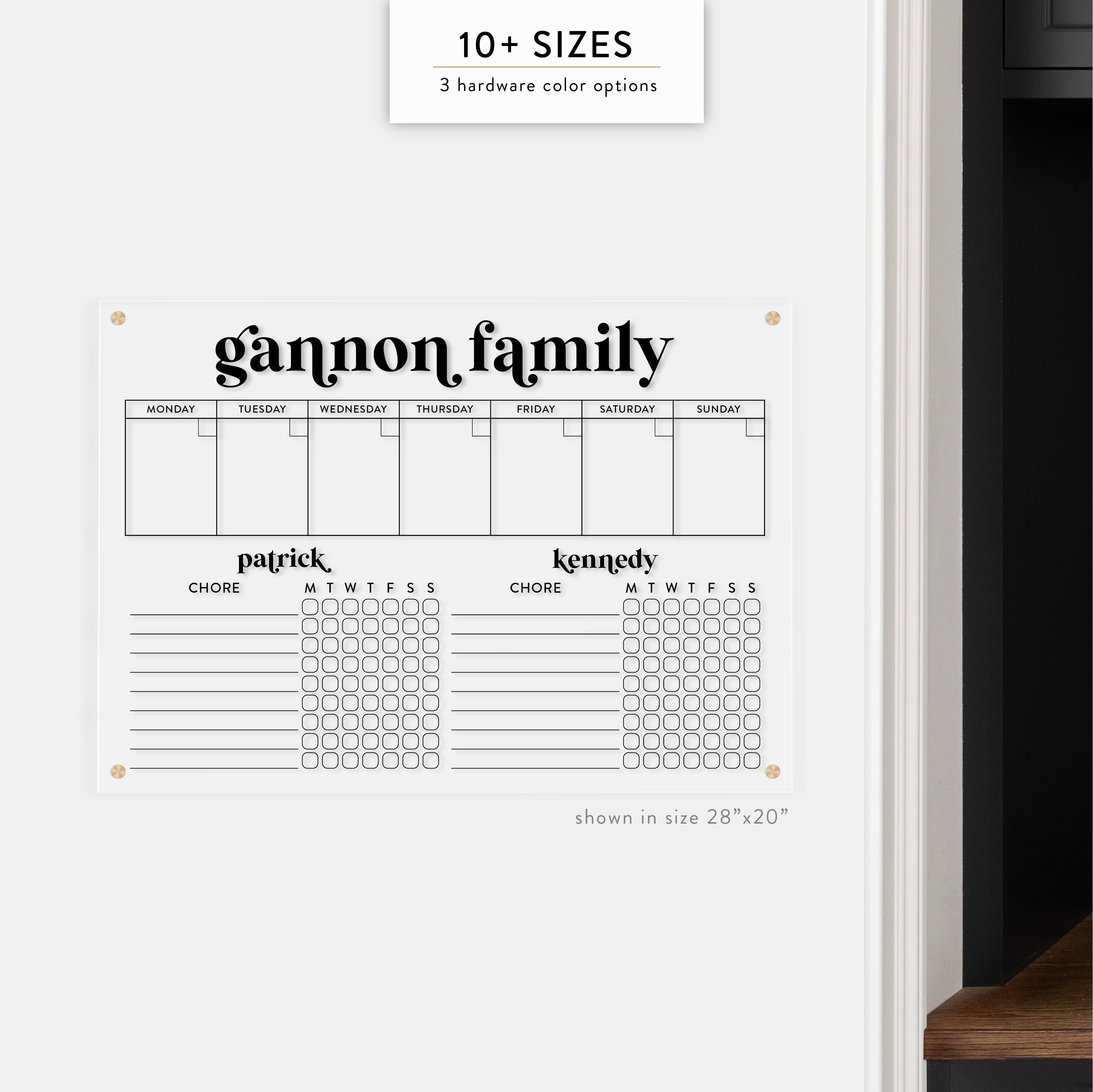 Personalized Weekly & Kid's Chore Chart for 2 Kids Acrylic Wall Calendar