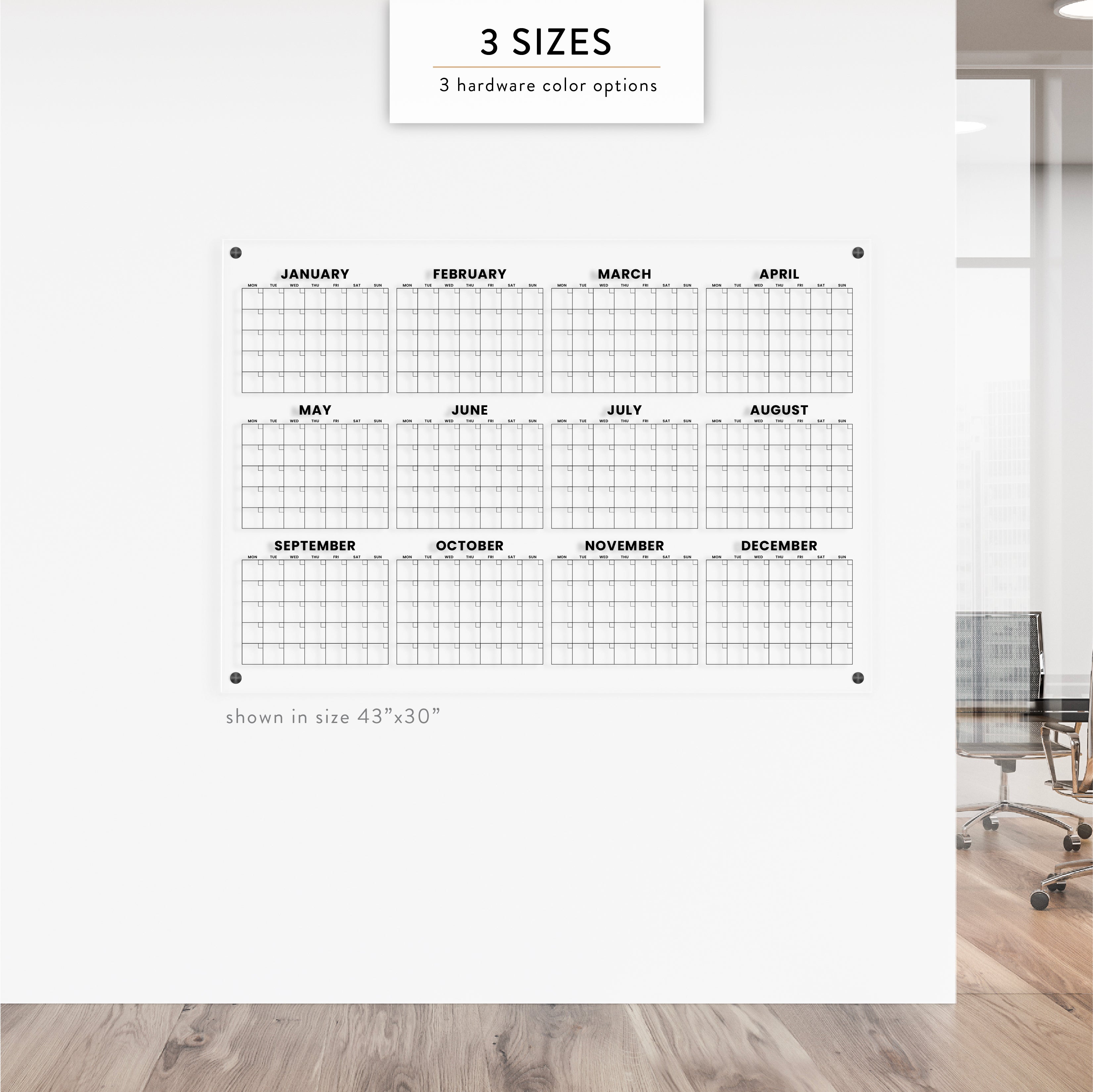 12 Month Full Year Acrylic Wall Calendar