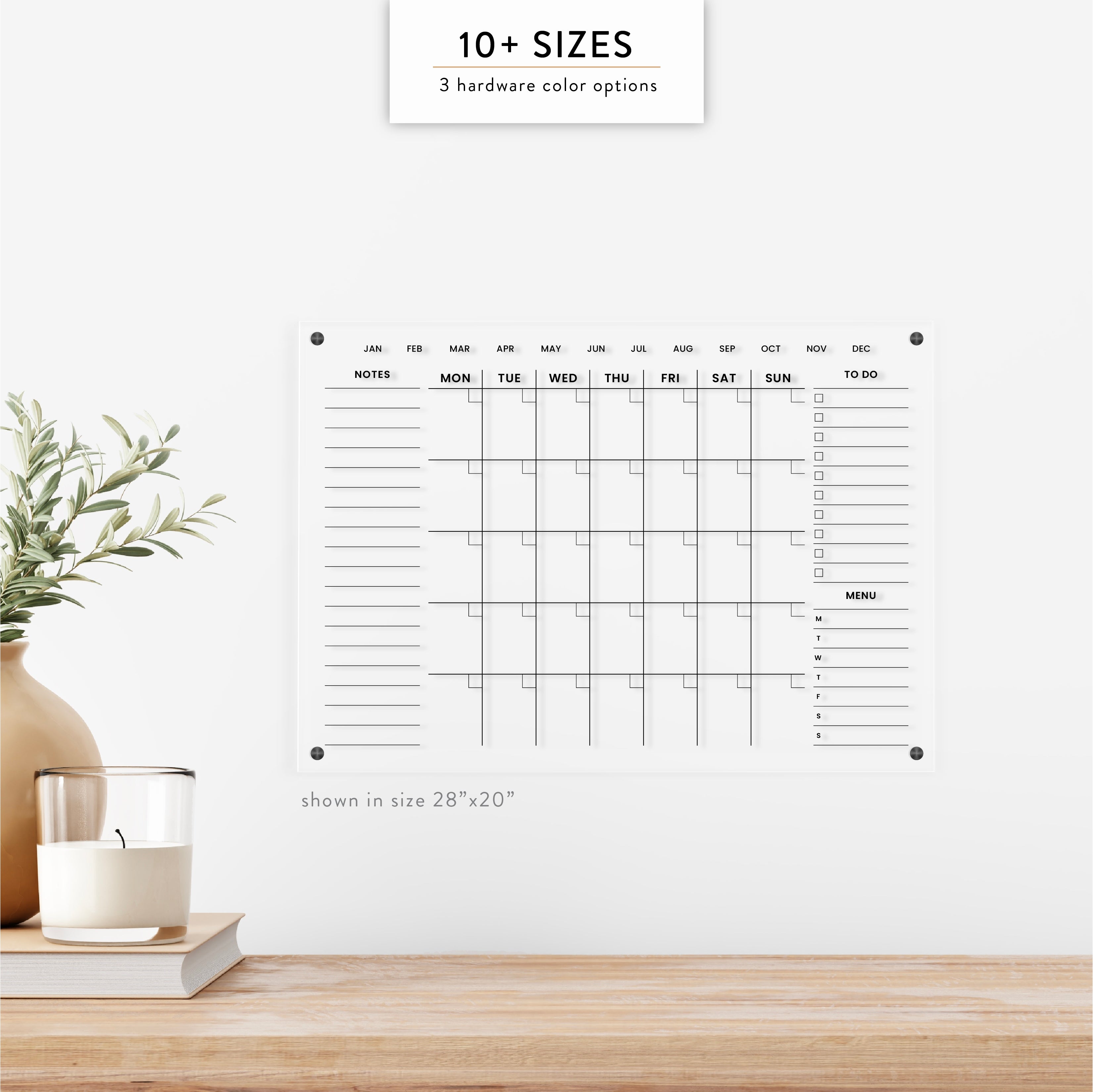 Monthly & Double Sidebar Info Acrylic Wall Calendar