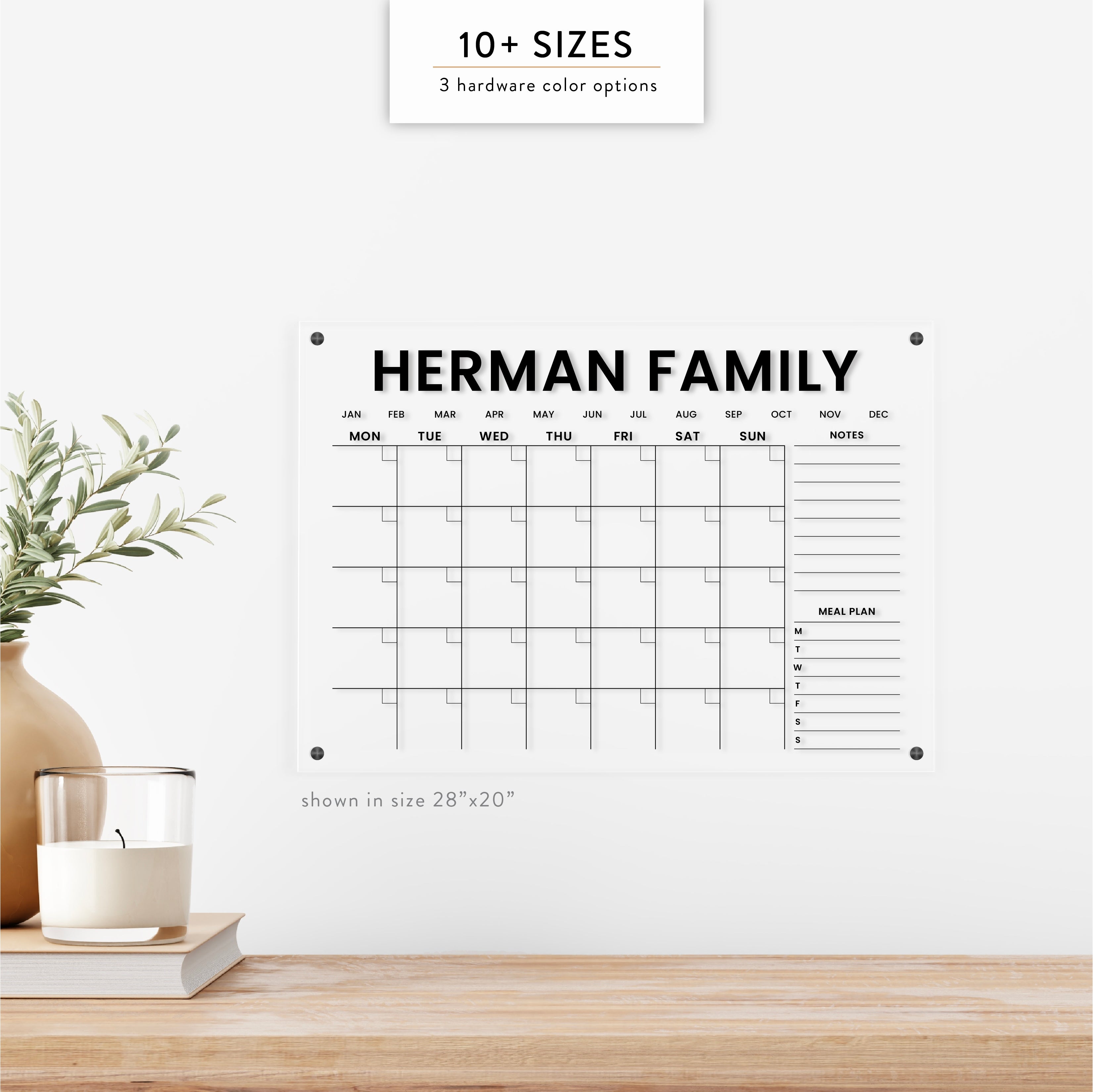 Personalized Monthly with Sidebar Acrylic Wall Calendar