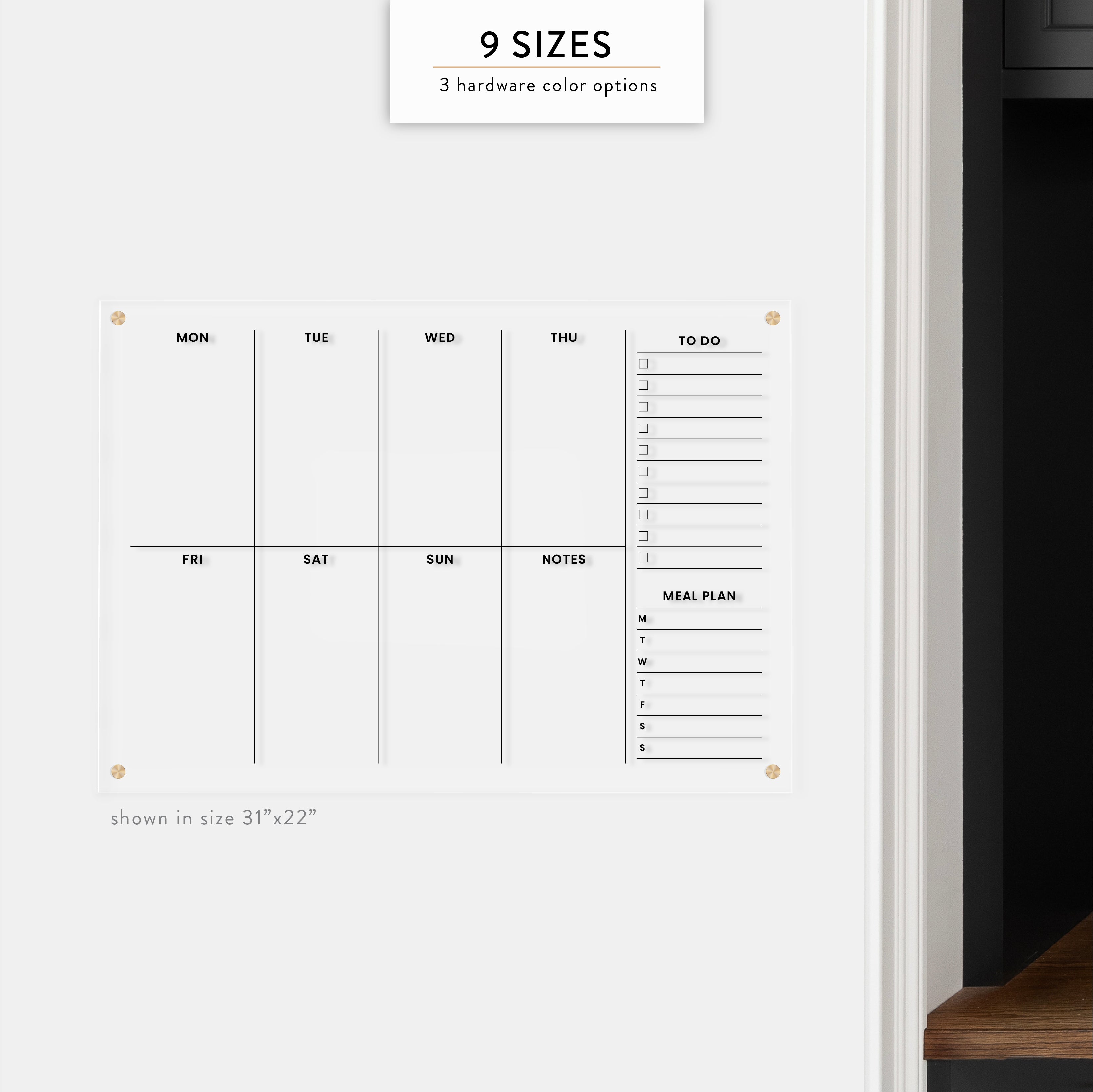 Weekly + To Do and Meal Plan Acrylic Wall Calendar