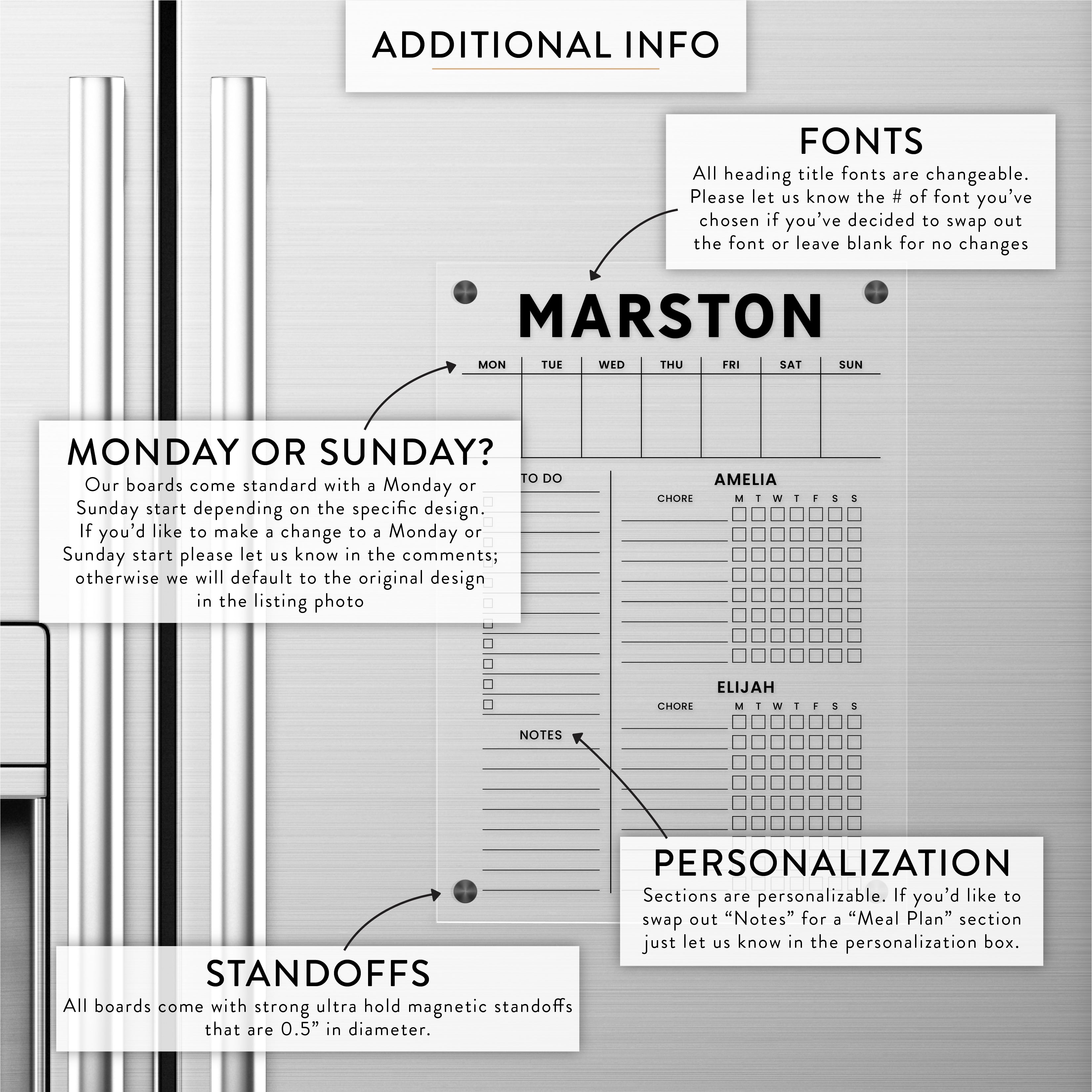 Personalized Weekly + Kids Chore Chart for Two Magnetic Acrylic Calendar