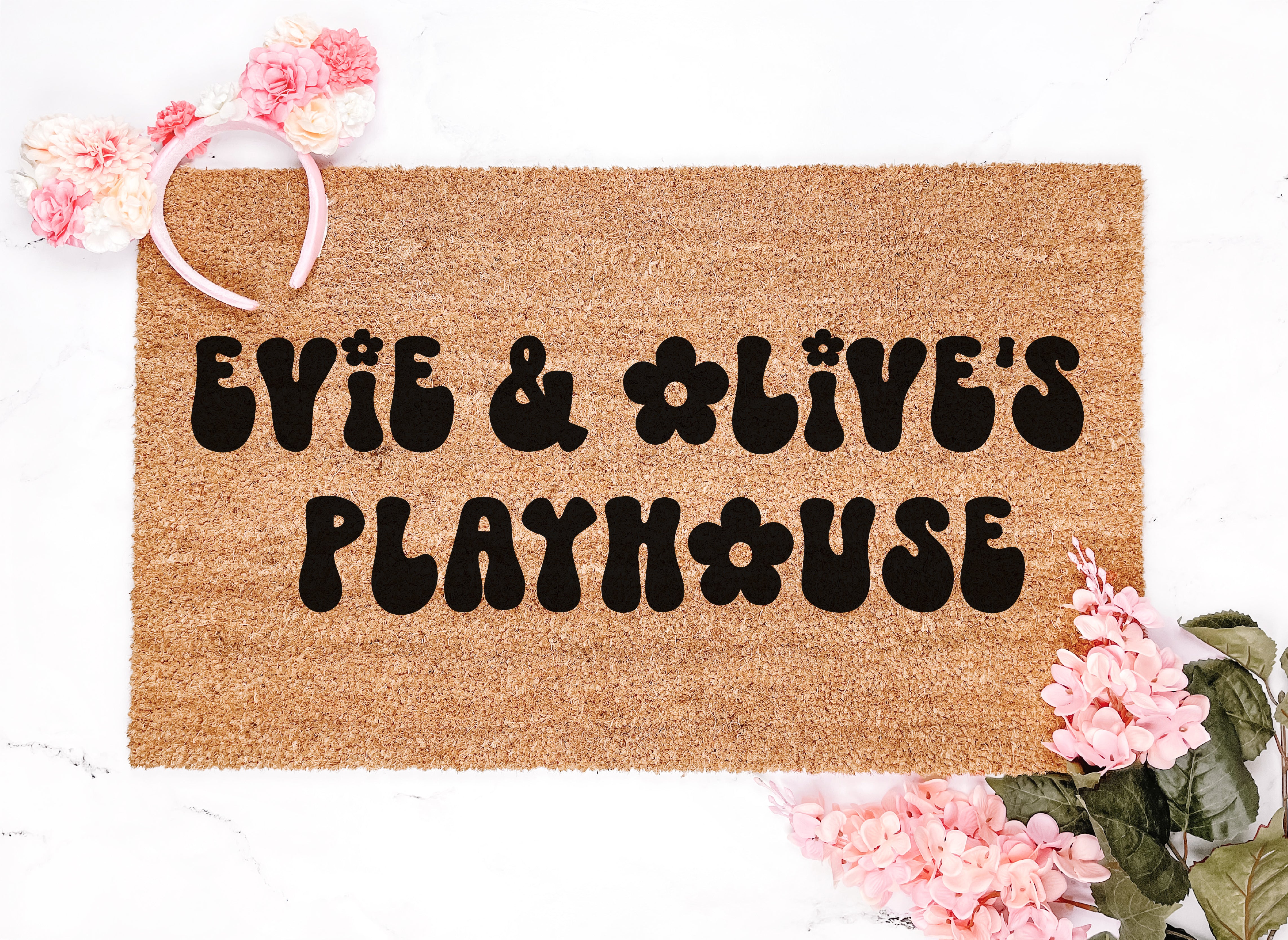 Personalized Groovy Daisies Playhouse Doormat