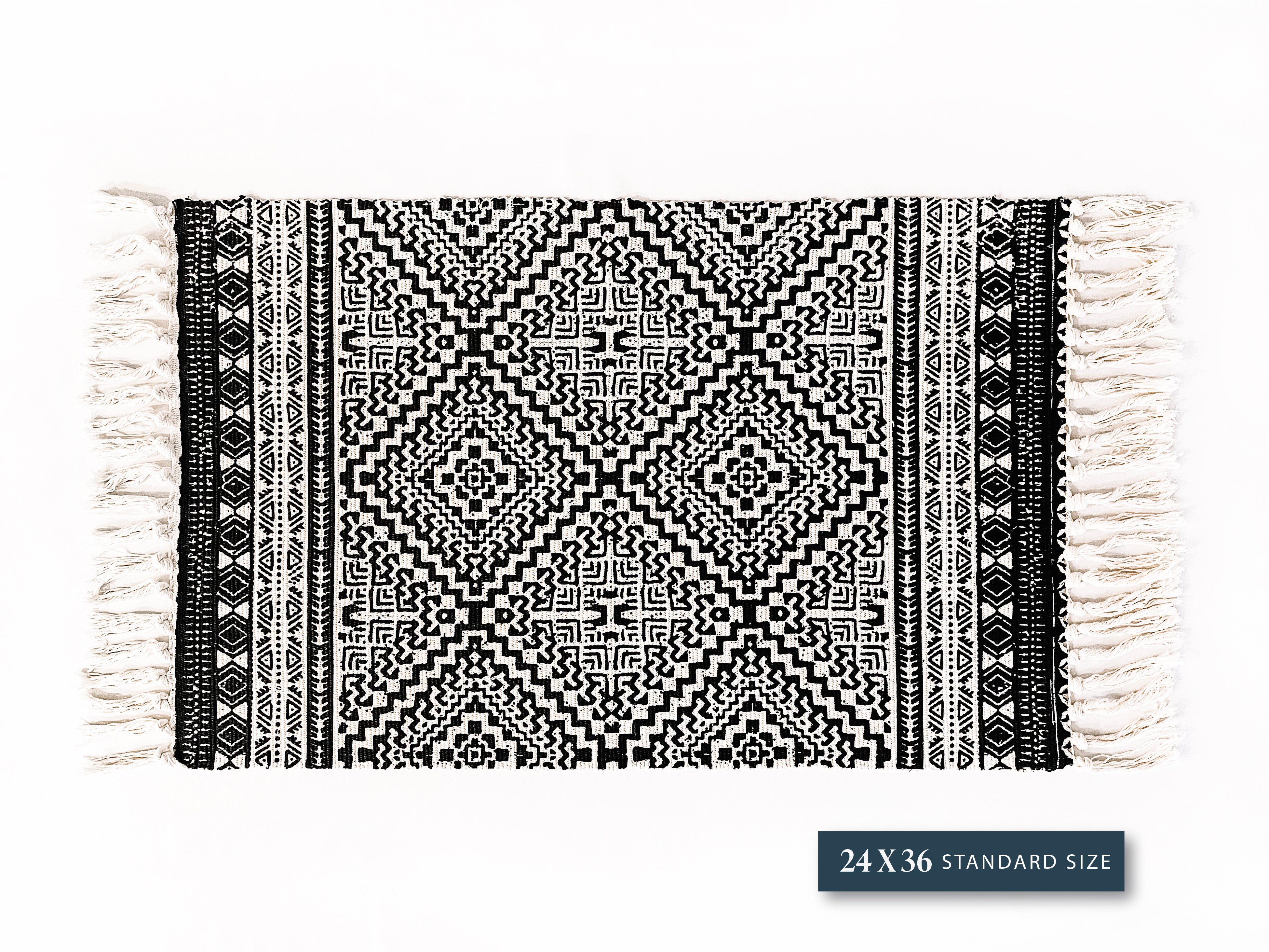Black and Cream Tribal Layering Rug