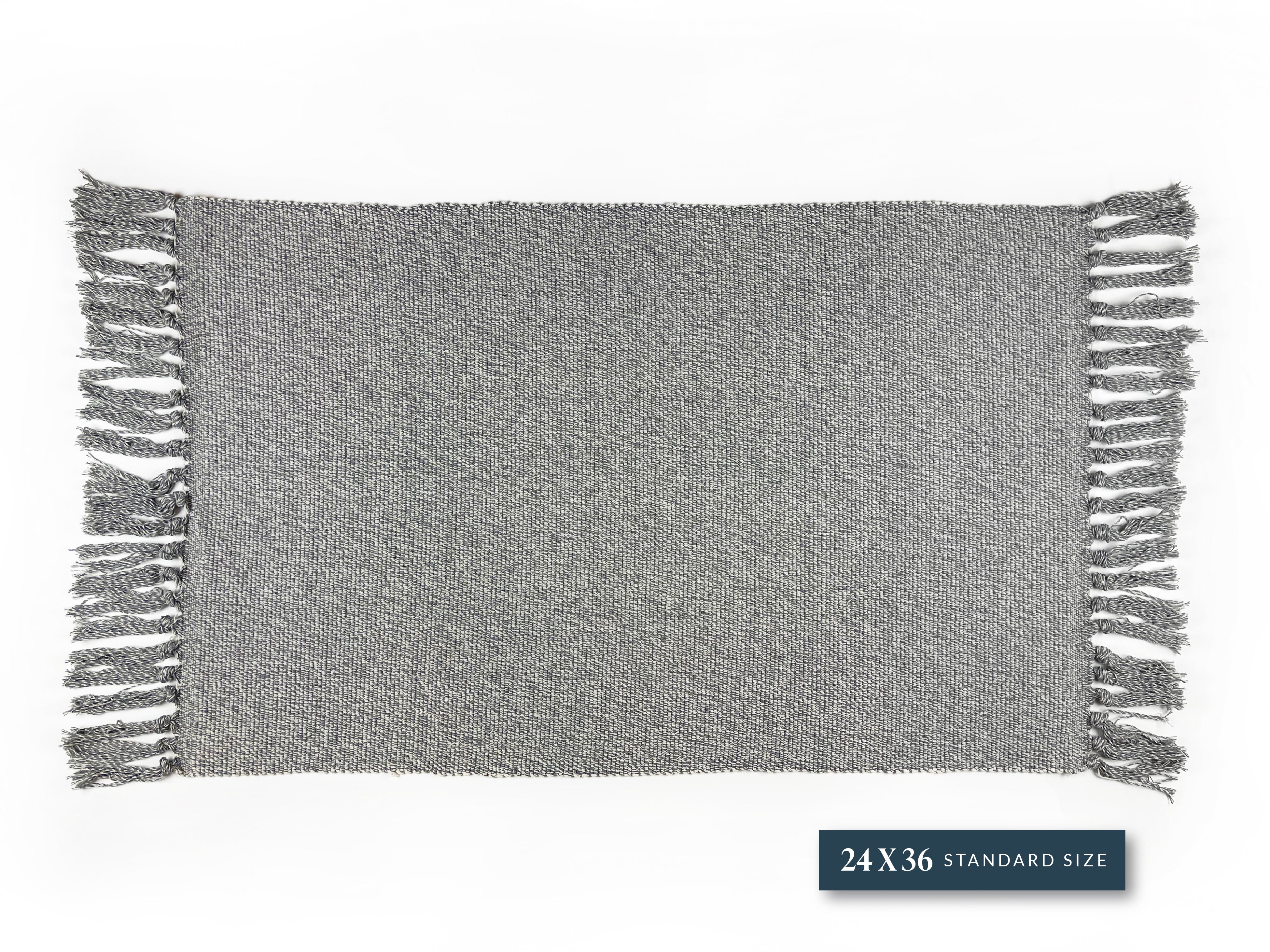 Grey and White Tassel Layering Rug