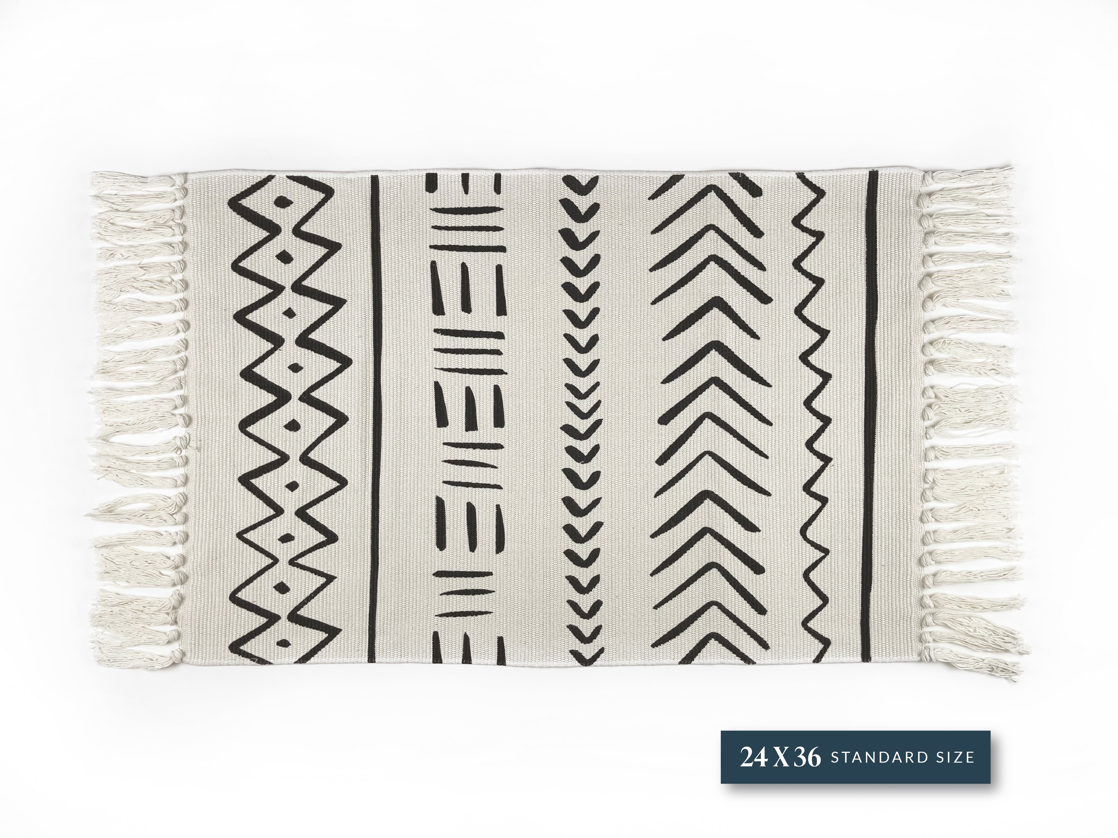 Beige and Black Moroccan Tassel Layering Rug