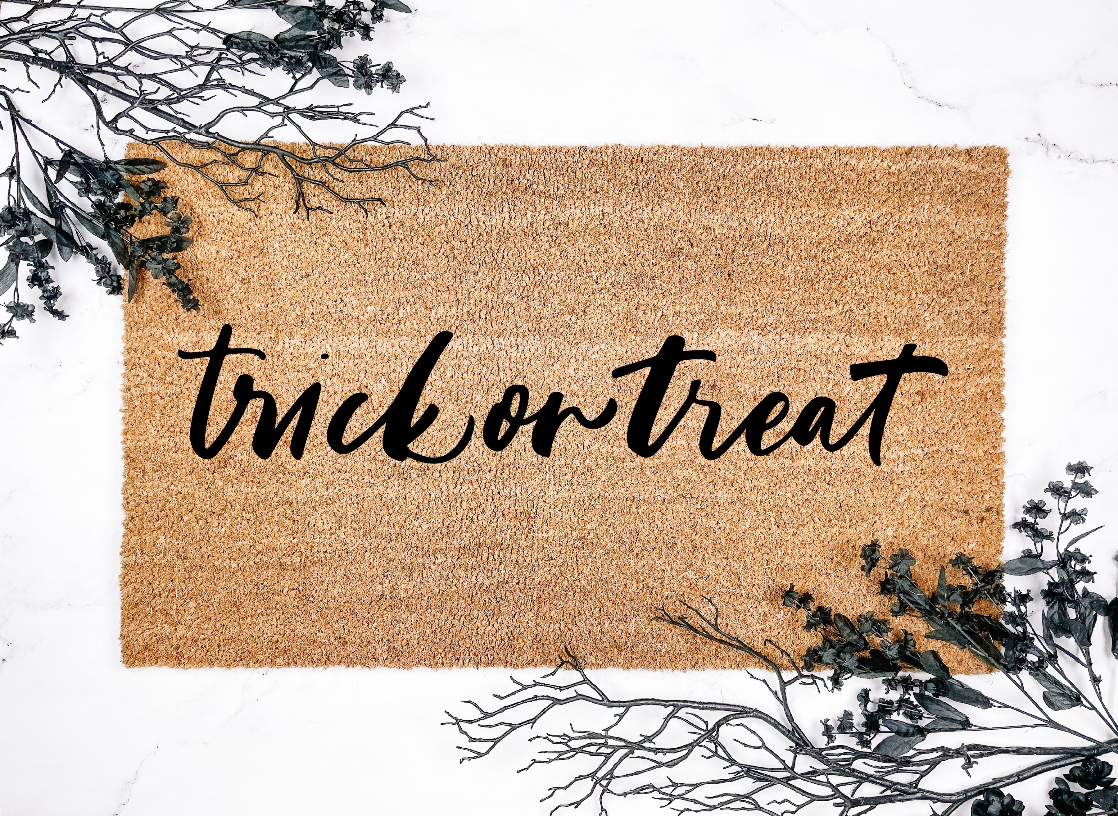 Trick or Treat Black Script Doormat