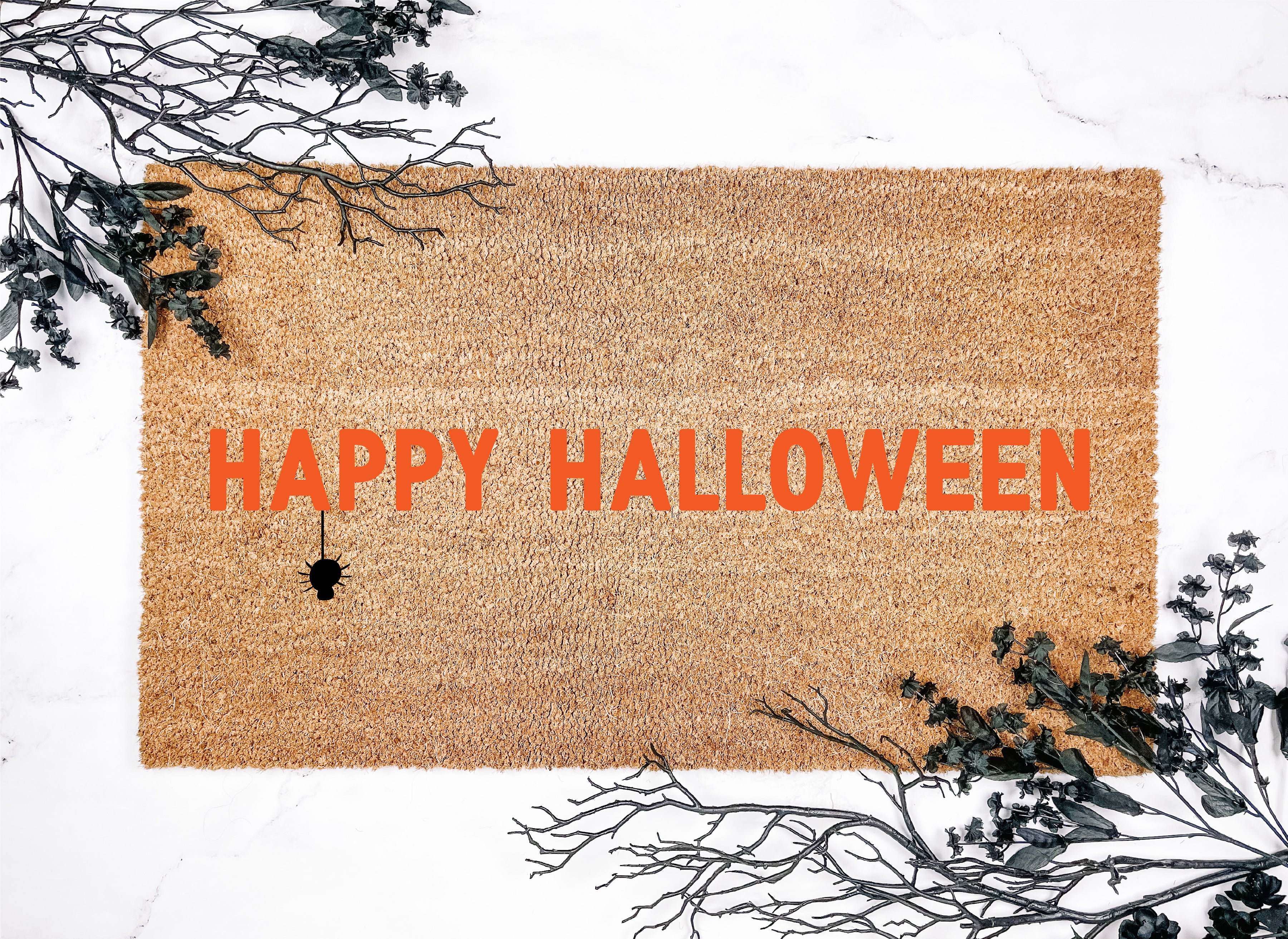 Happy Halloween Spider Orange and Black Doormat