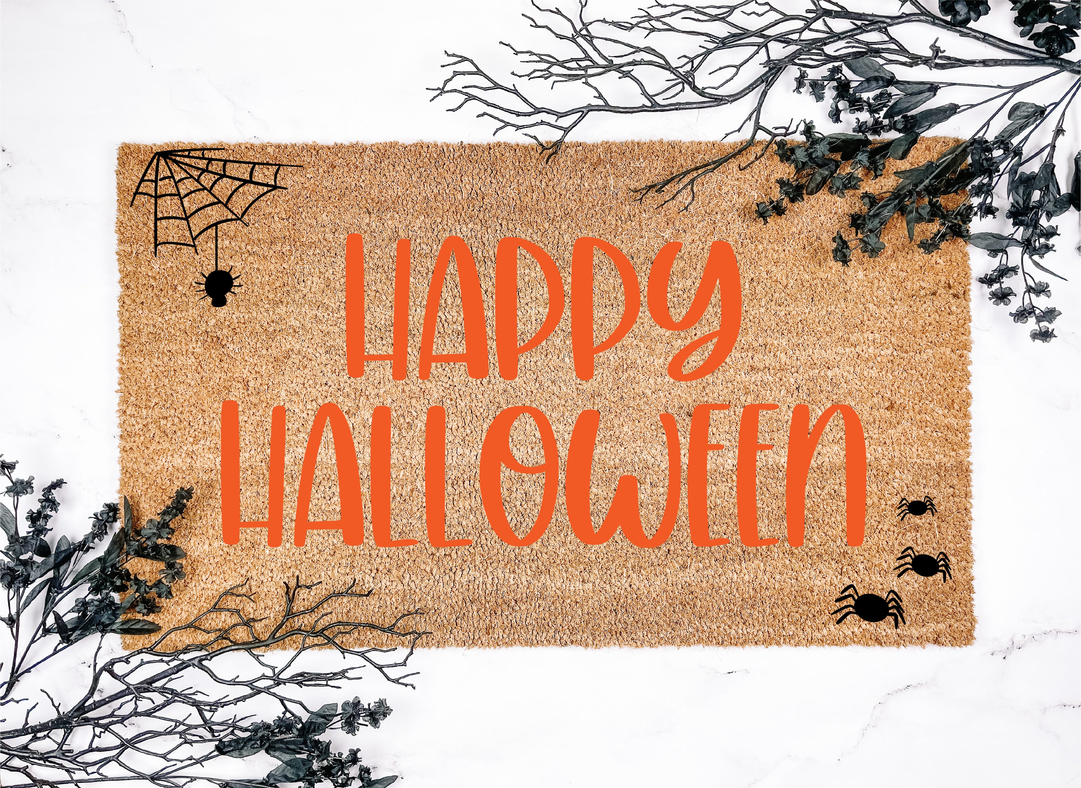 Creepy Crawly Happy Halloween Orange and Black Doormat