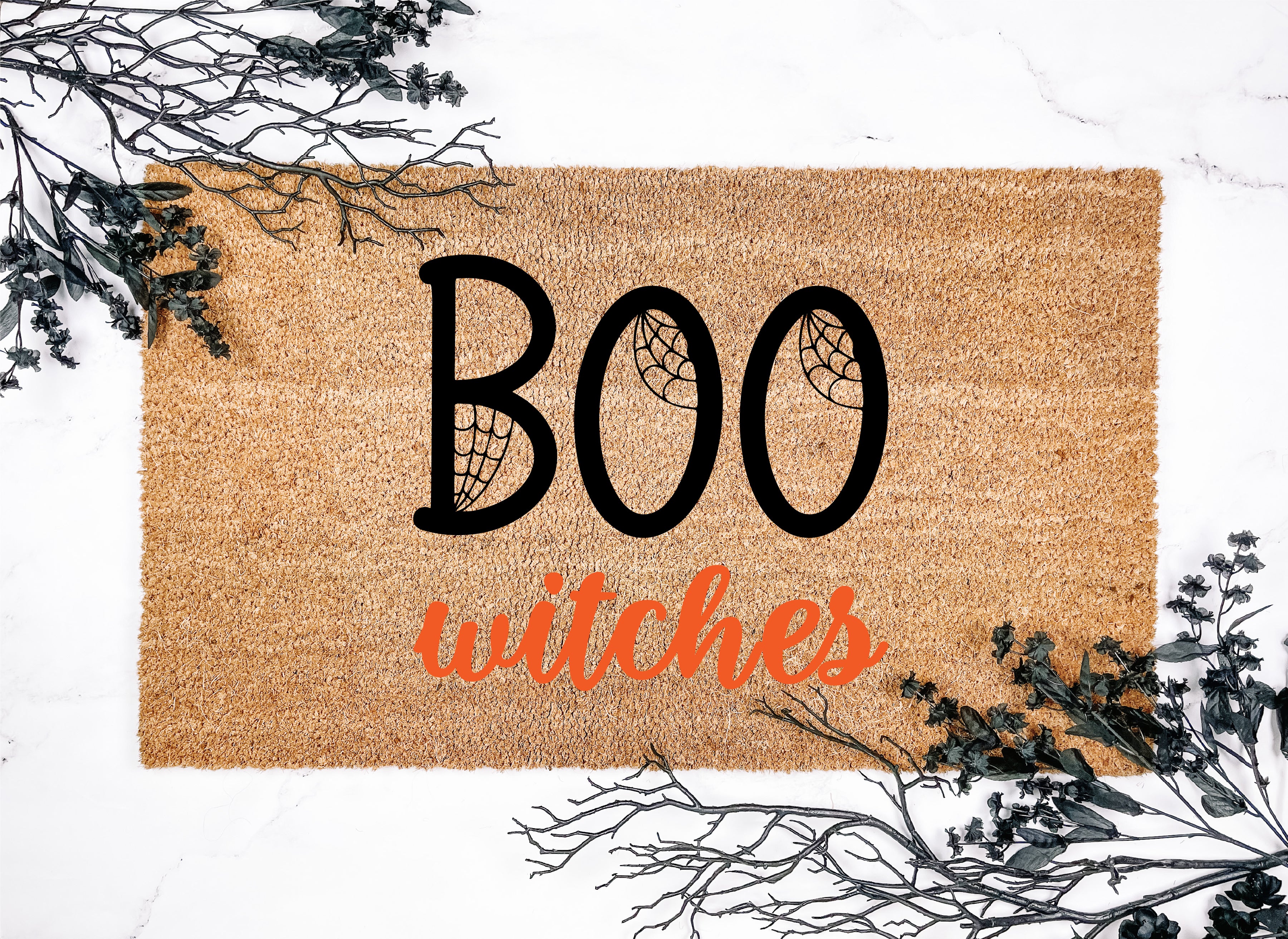 Boo Witches Orange and Black Doormat